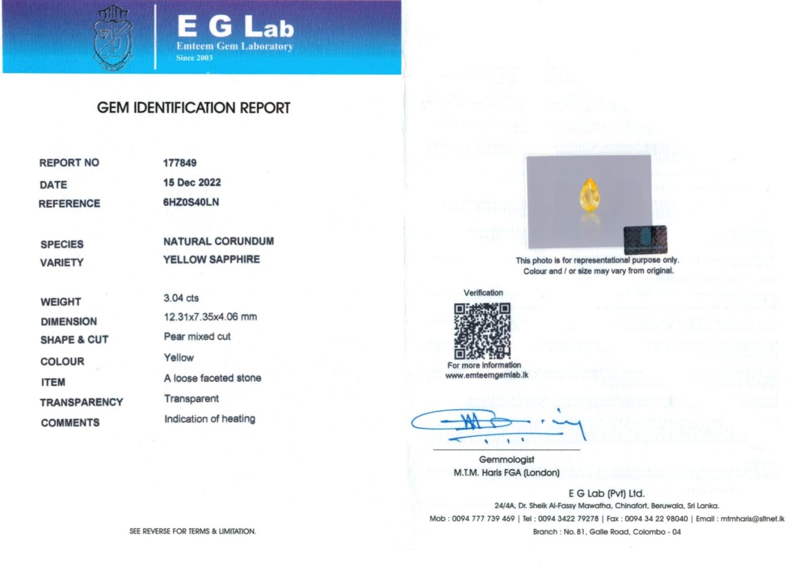 3.04 Ct. Yellow Sapphire from Ceylon (Sri Lanka)