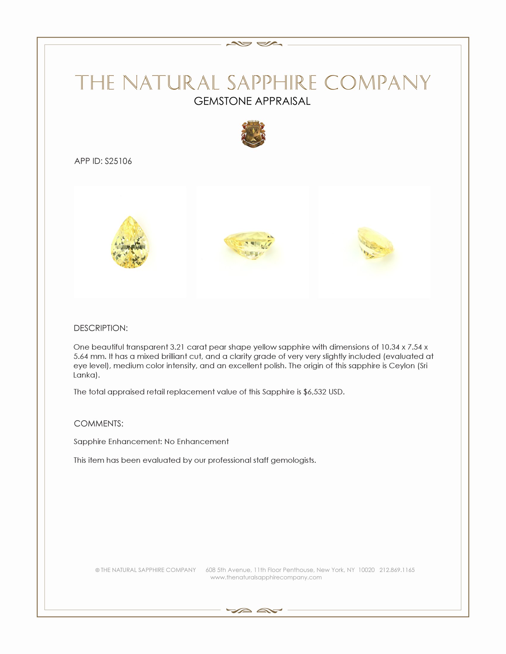 3.21 Ct. Yellow Sapphire from Ceylon (Sri Lanka)