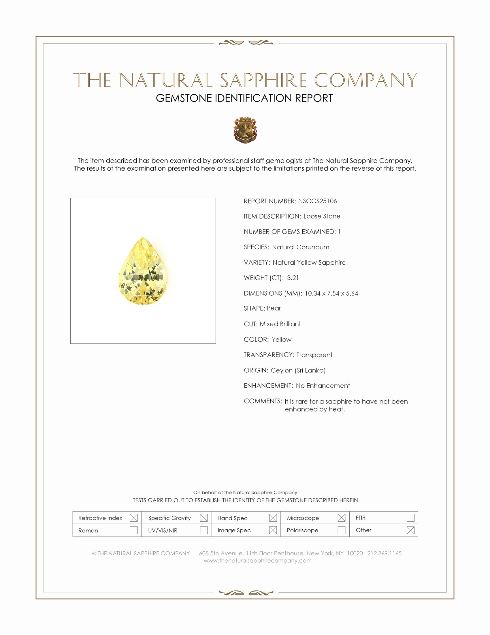 3.21 Ct. Yellow Sapphire from Ceylon (Sri Lanka)