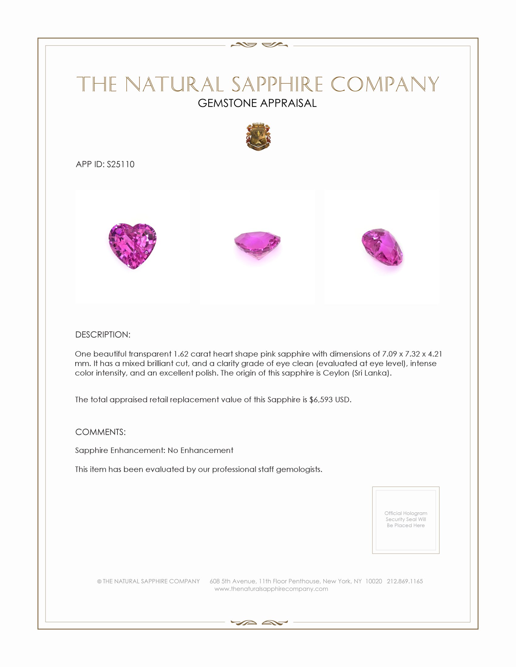 1.62 Ct. Pink Sapphire from Ceylon (Sri Lanka)