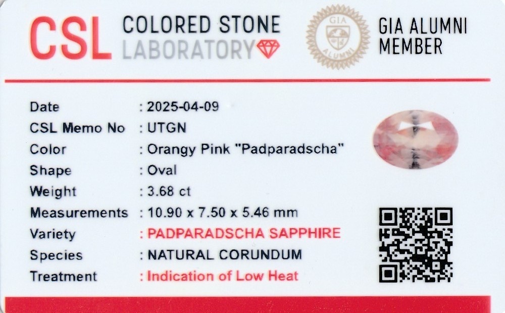 3.68 Ct. Padparadscha Sapphire from Ceylon (Sri Lanka)