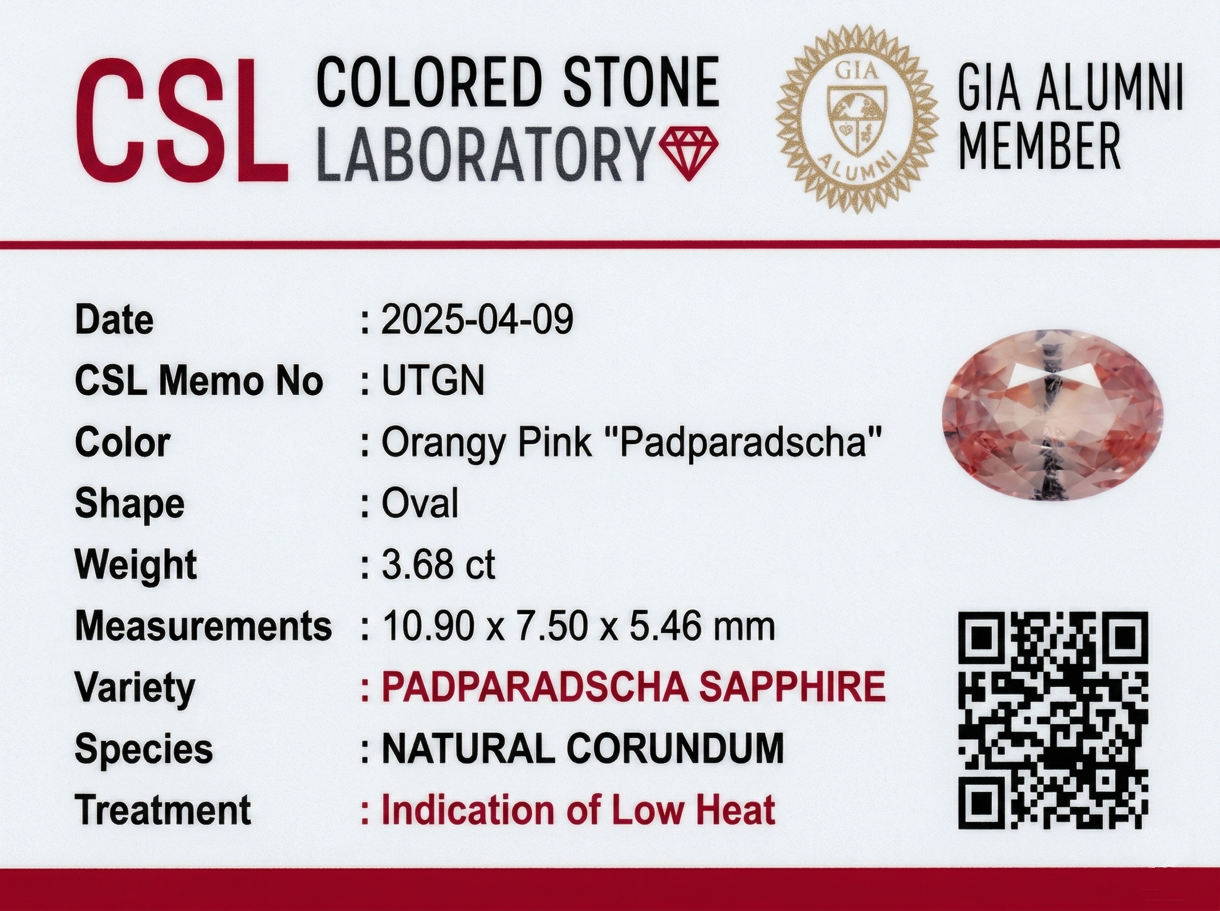 3.68 Ct. Padparadscha Sapphire from Ceylon (Sri Lanka)
