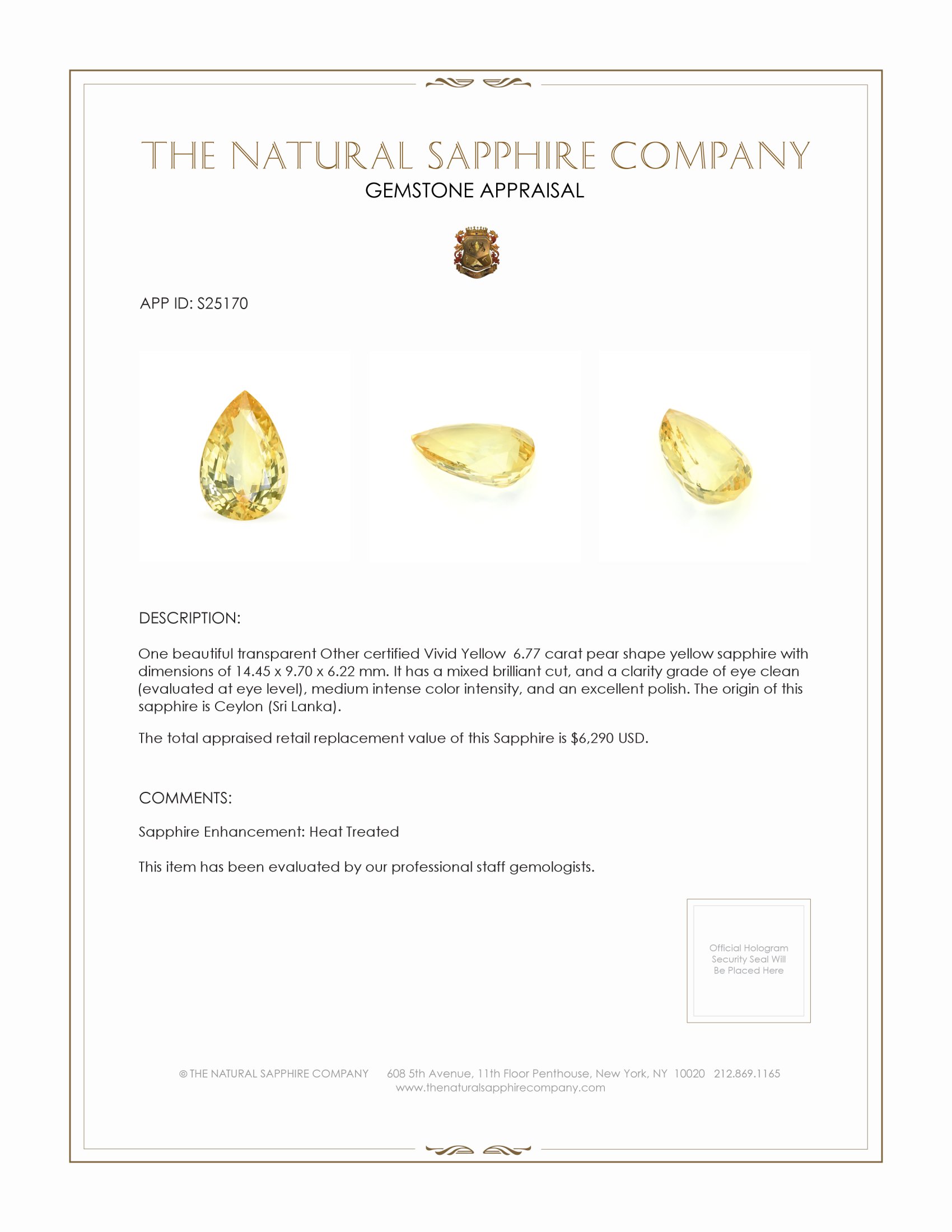 6.77 Ct. Yellow Sapphire from Ceylon (Sri Lanka)