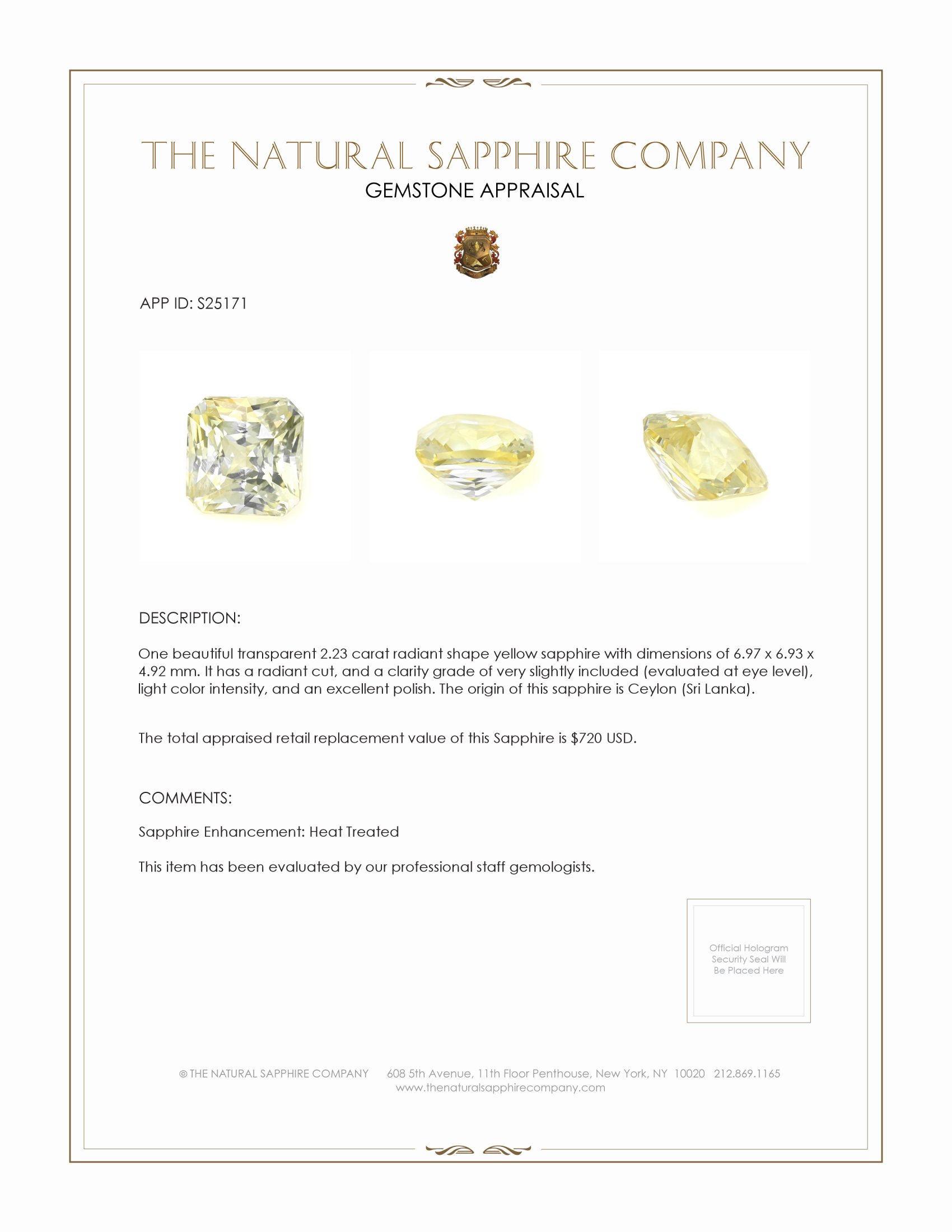2.23 Ct. Yellow Sapphire from Ceylon (Sri Lanka)