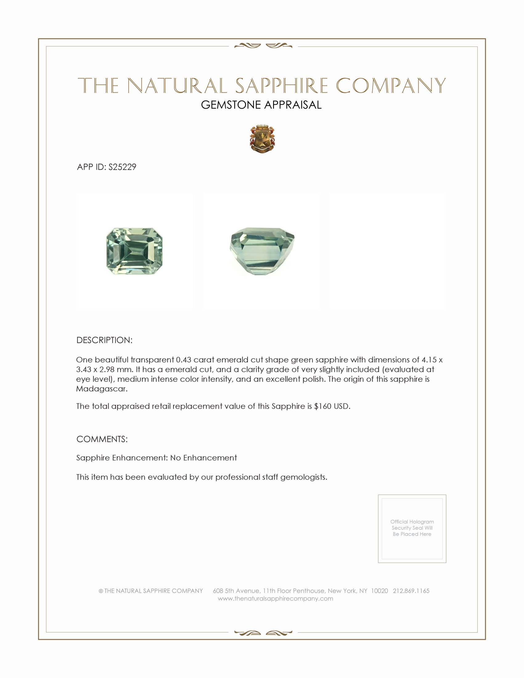 0.43 Ct. Green Sapphire from Madagascar