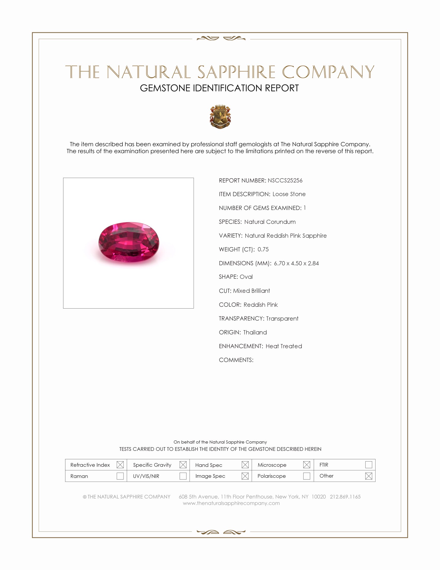 0.75 Ct. Reddish Pink Sapphire from Thailand