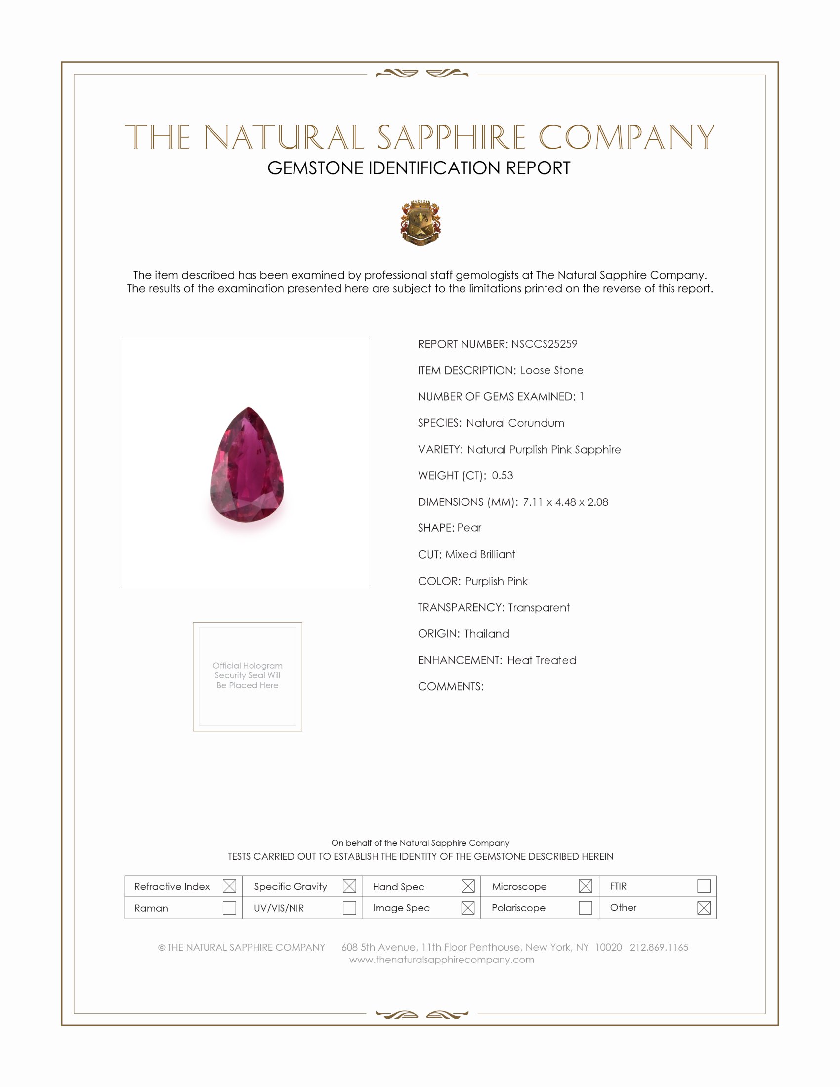 0.53 Ct. Purplish Pink Sapphire from Thailand