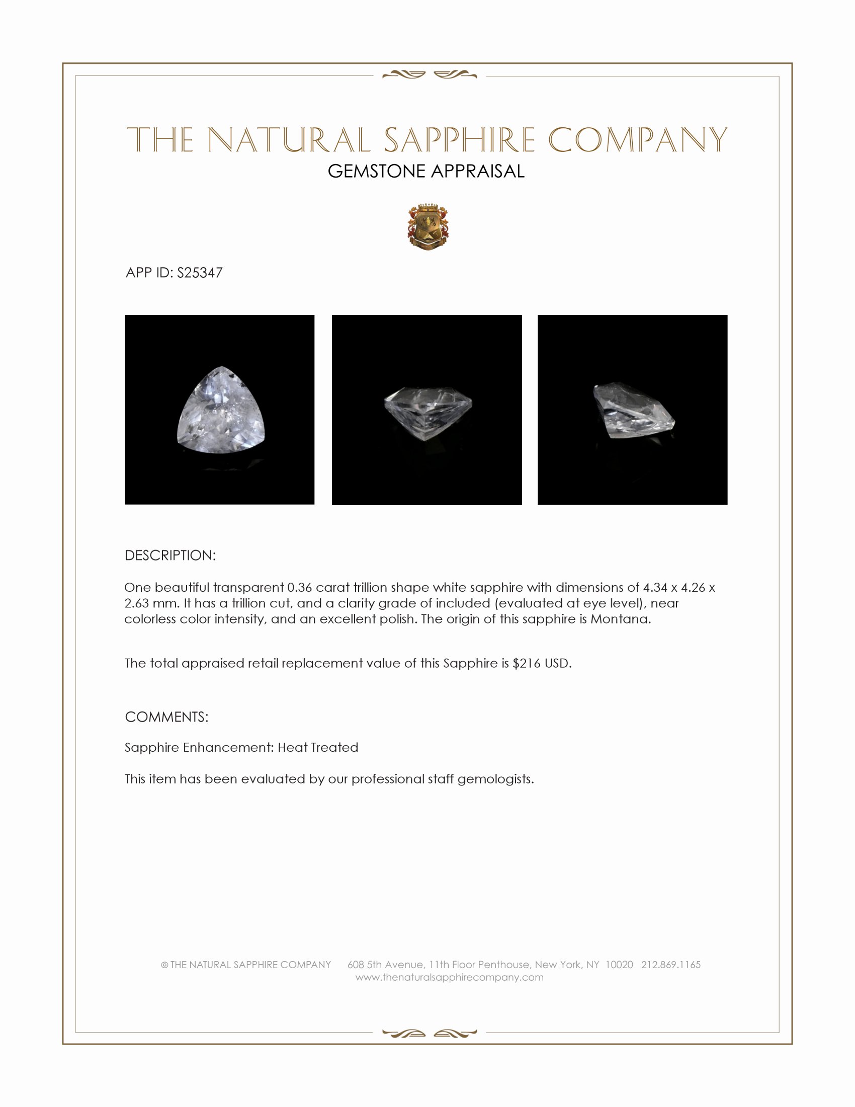 0.36 Ct. White Sapphire from Montana