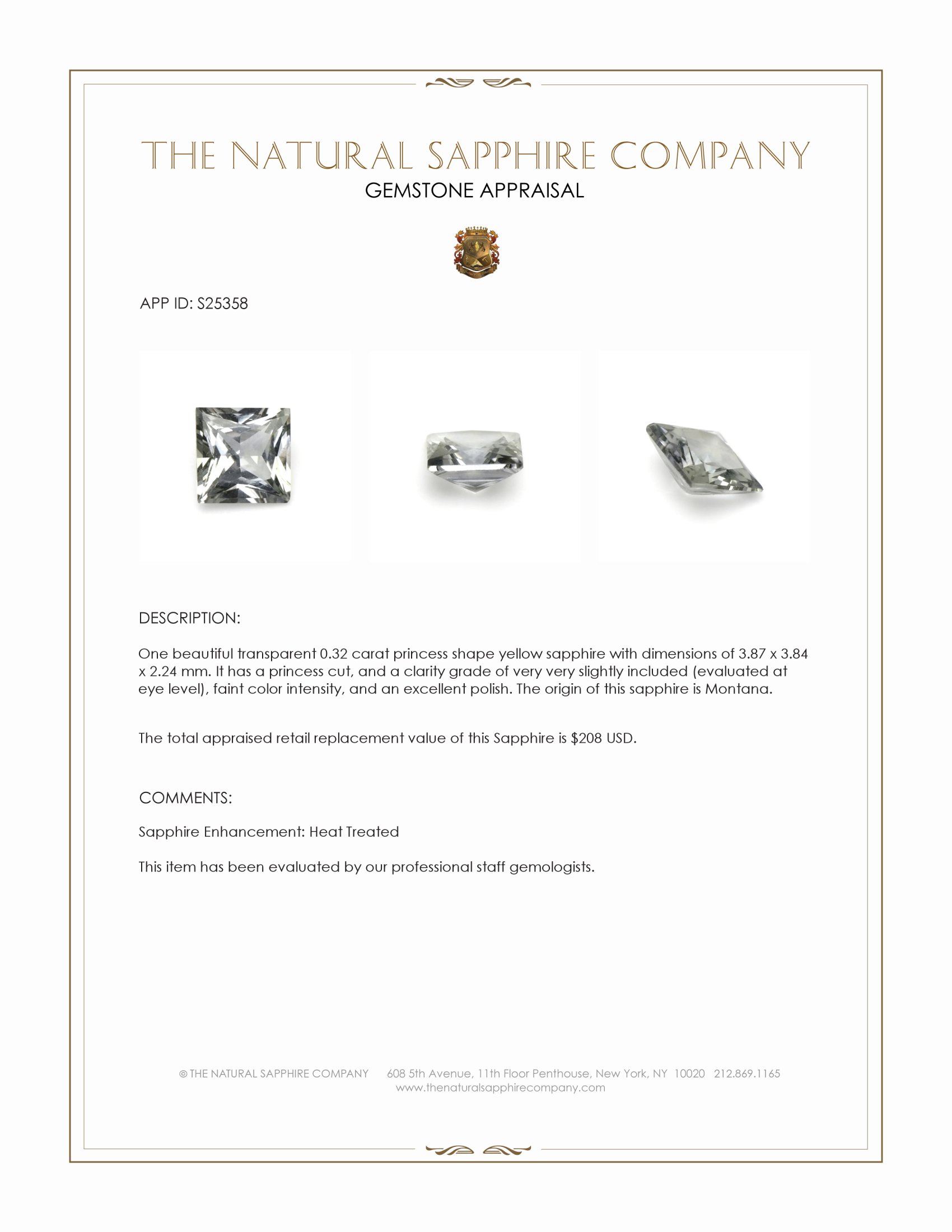 0.32 Ct. Yellow Sapphire from Montana