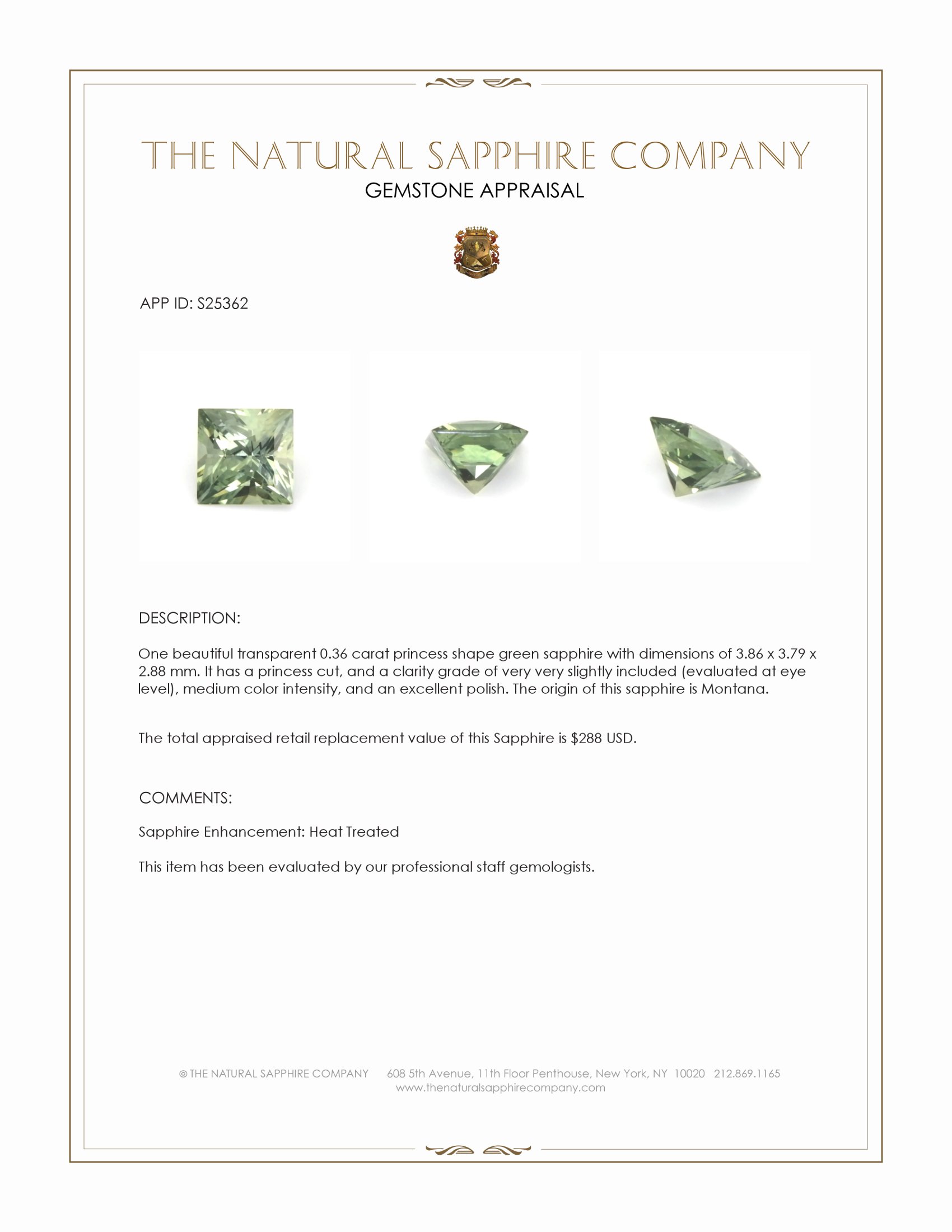 0.36 Ct. Green Sapphire from Montana