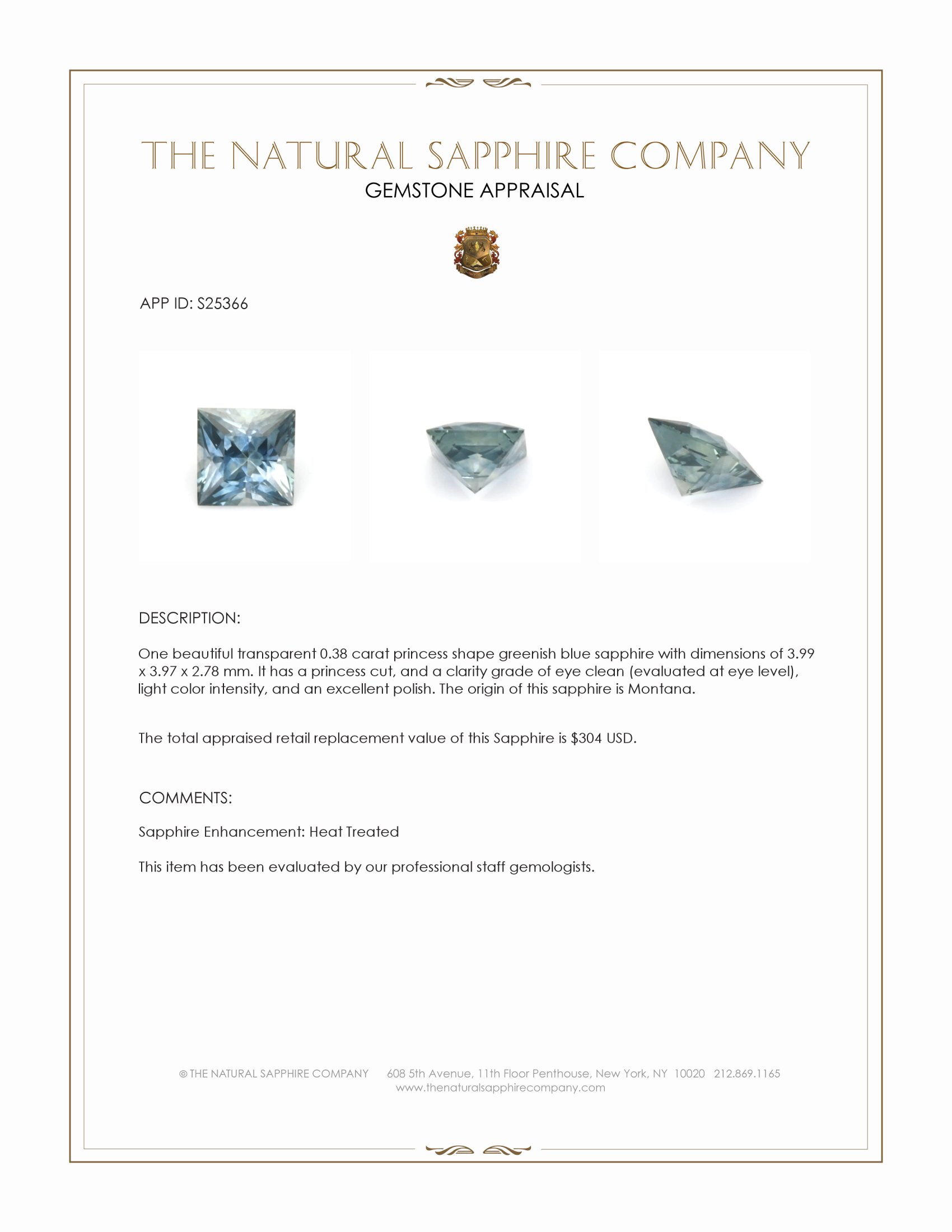 0.38 Ct. Greenish Blue Sapphire from Montana