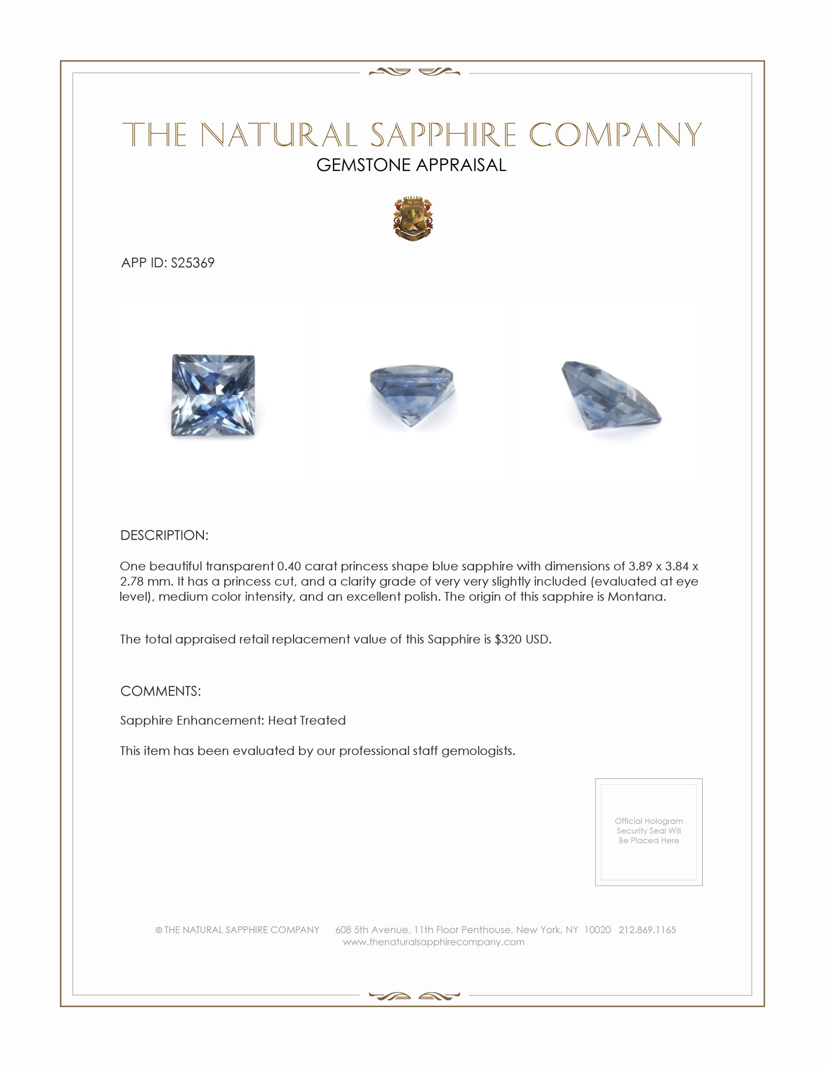 0.40 Ct. Blue Sapphire from Montana
