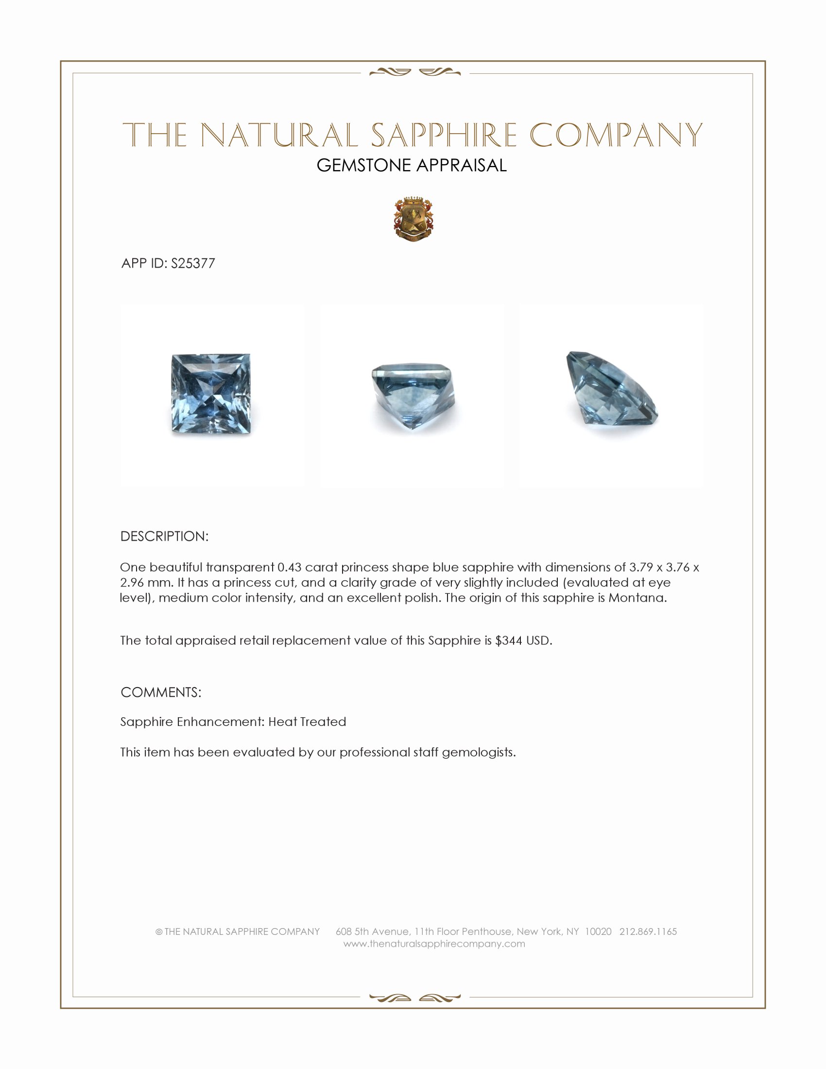 0.43 Ct. Blue Sapphire from Montana