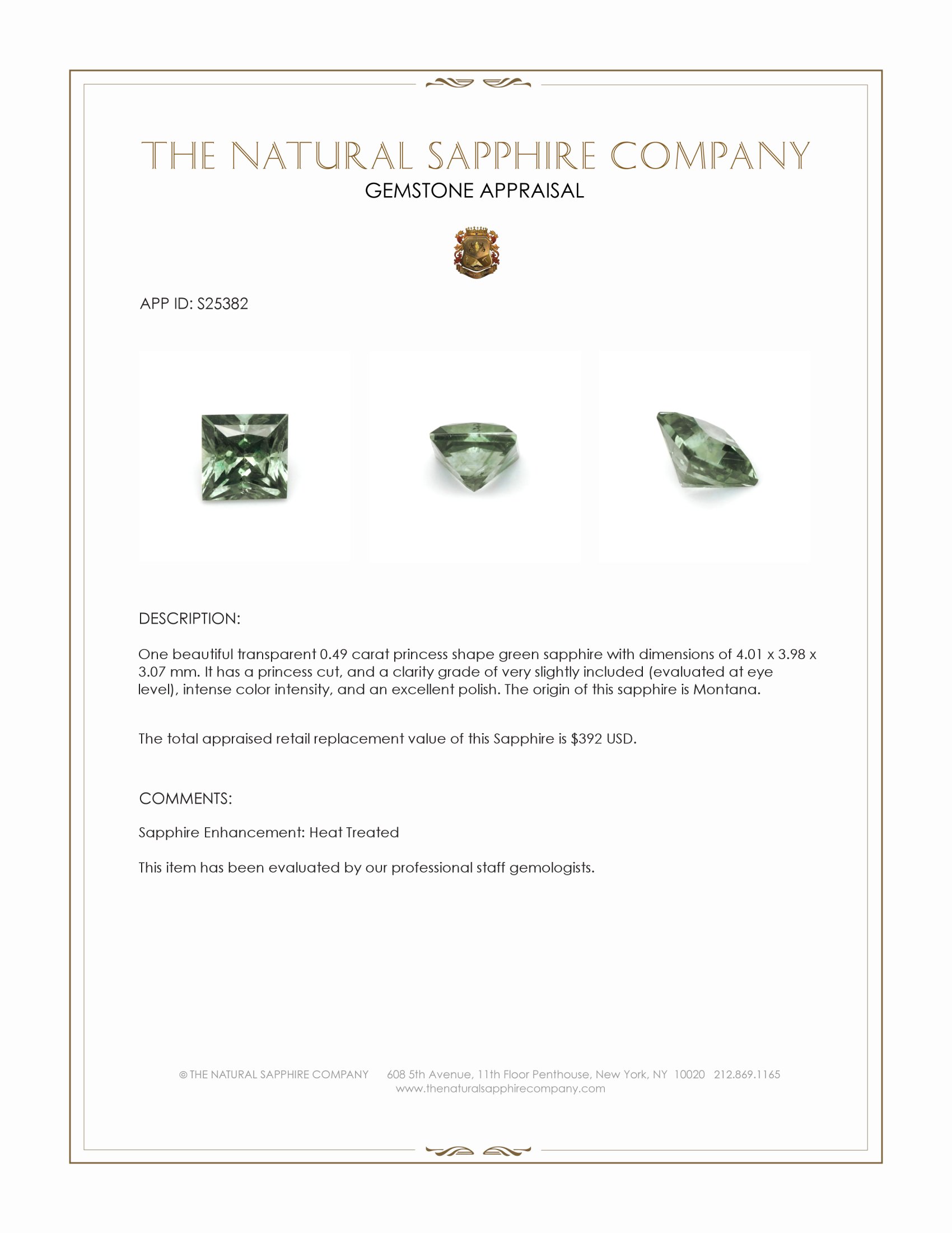 0.49 Ct. Green Sapphire from Montana