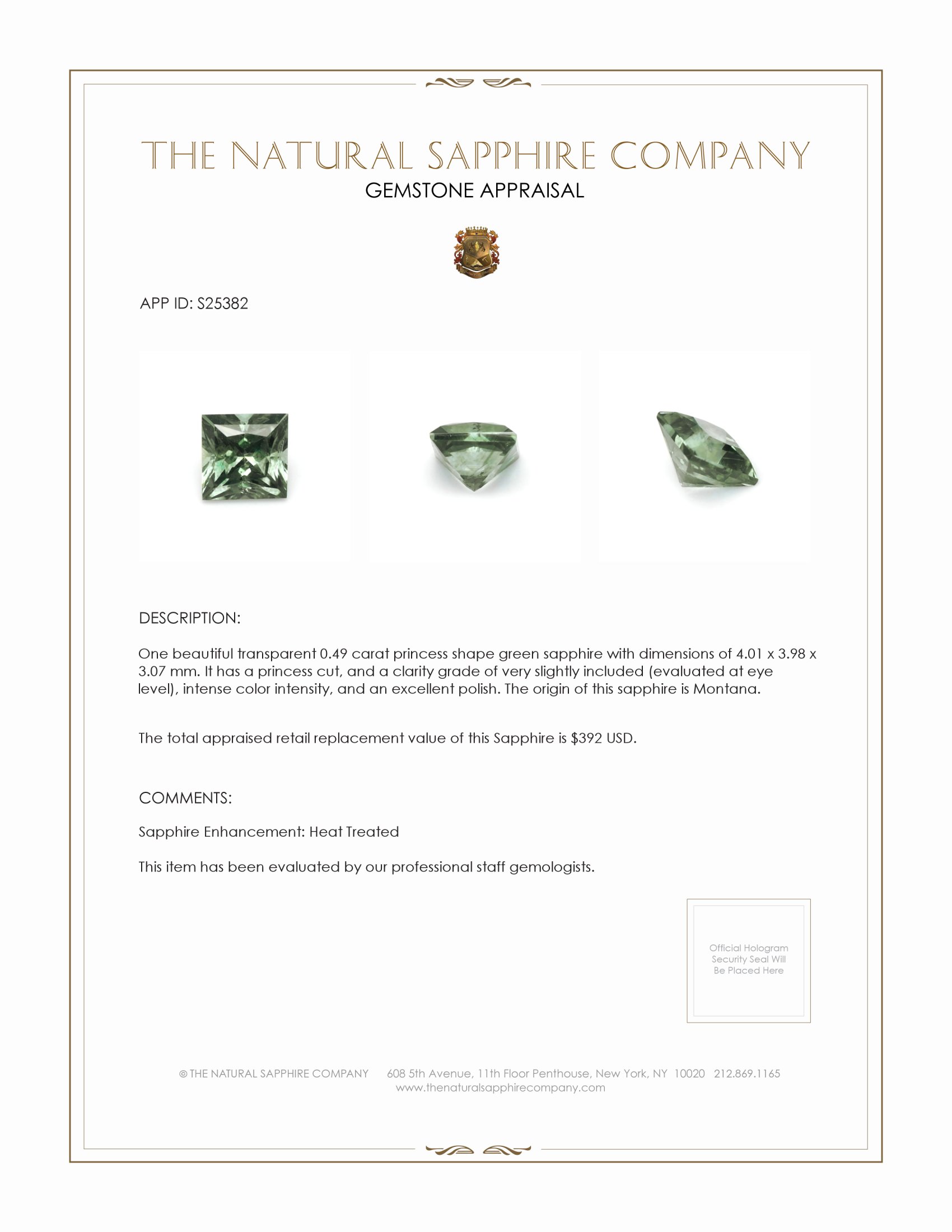 0.49 Ct. Green Sapphire from Montana