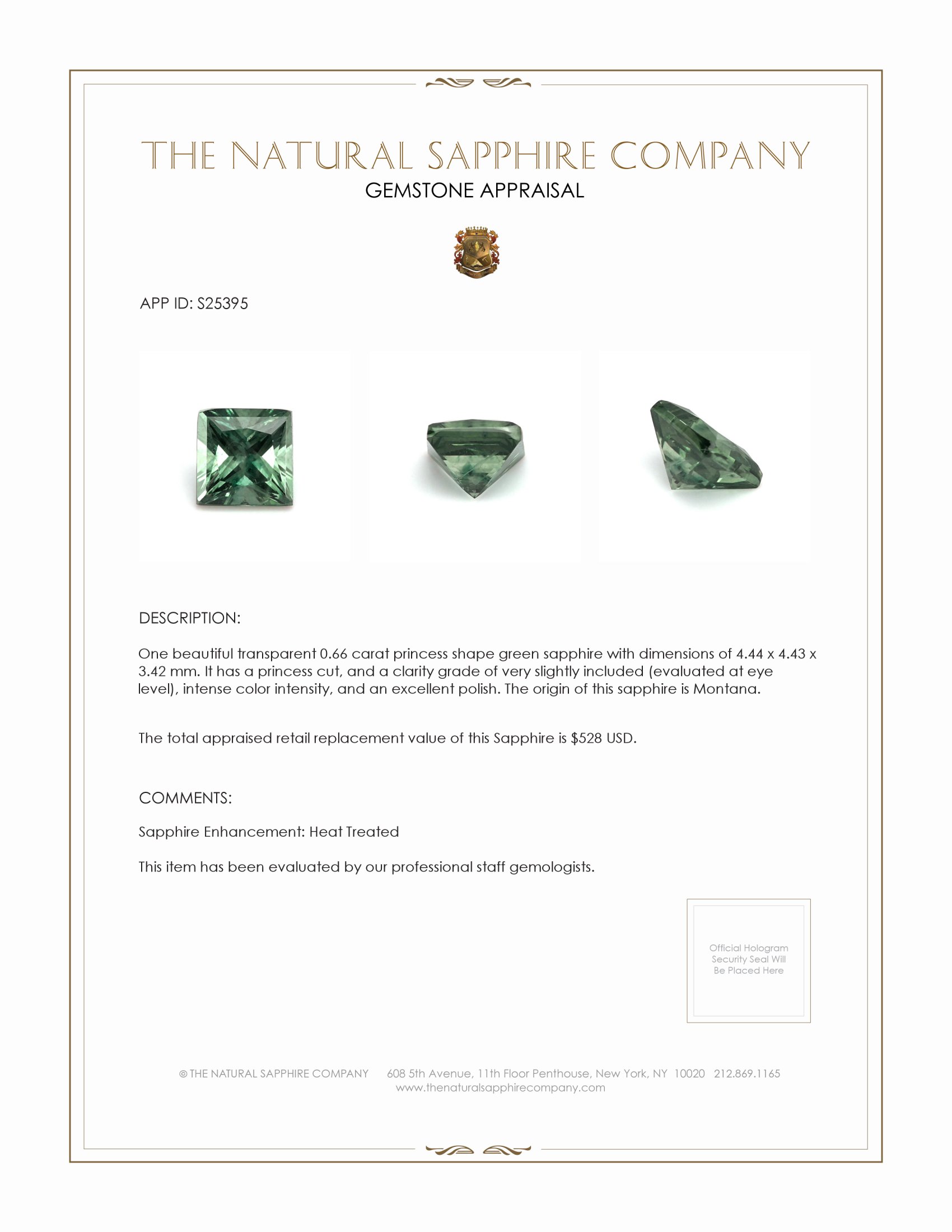 0.66 Ct. Green Sapphire from Montana