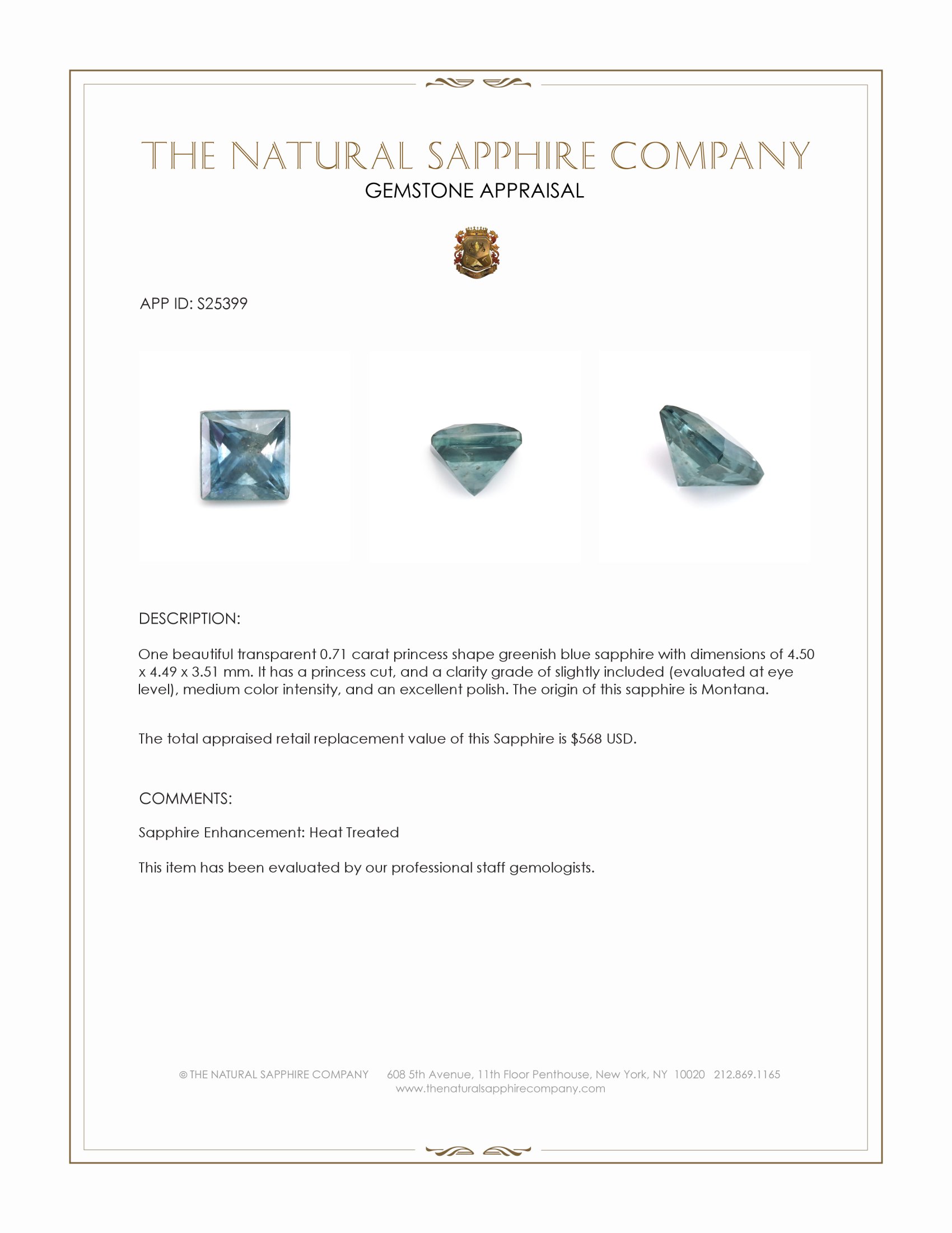 0.71 Ct. Greenish Blue Sapphire from Montana