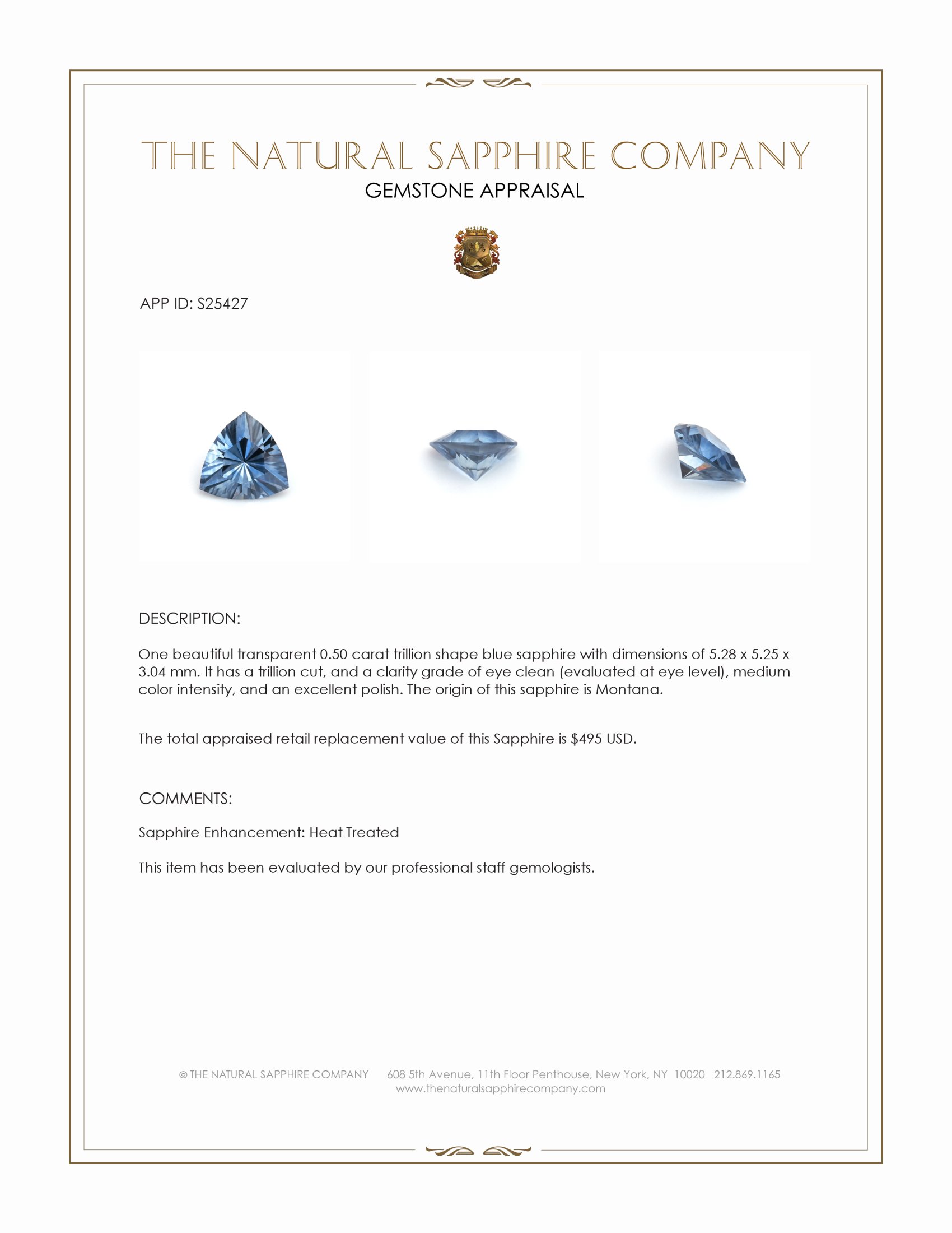 0.50 Ct. Blue Sapphire from Montana