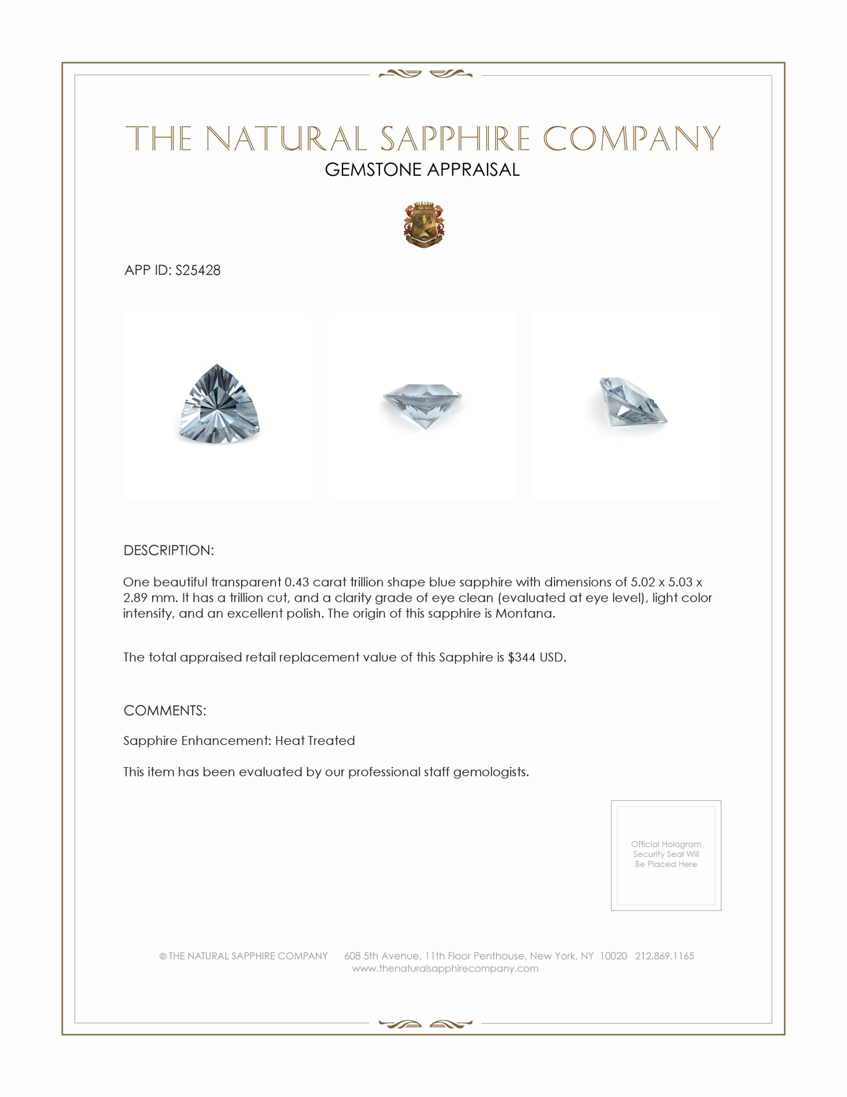 0.43 Ct. Blue Sapphire from Montana