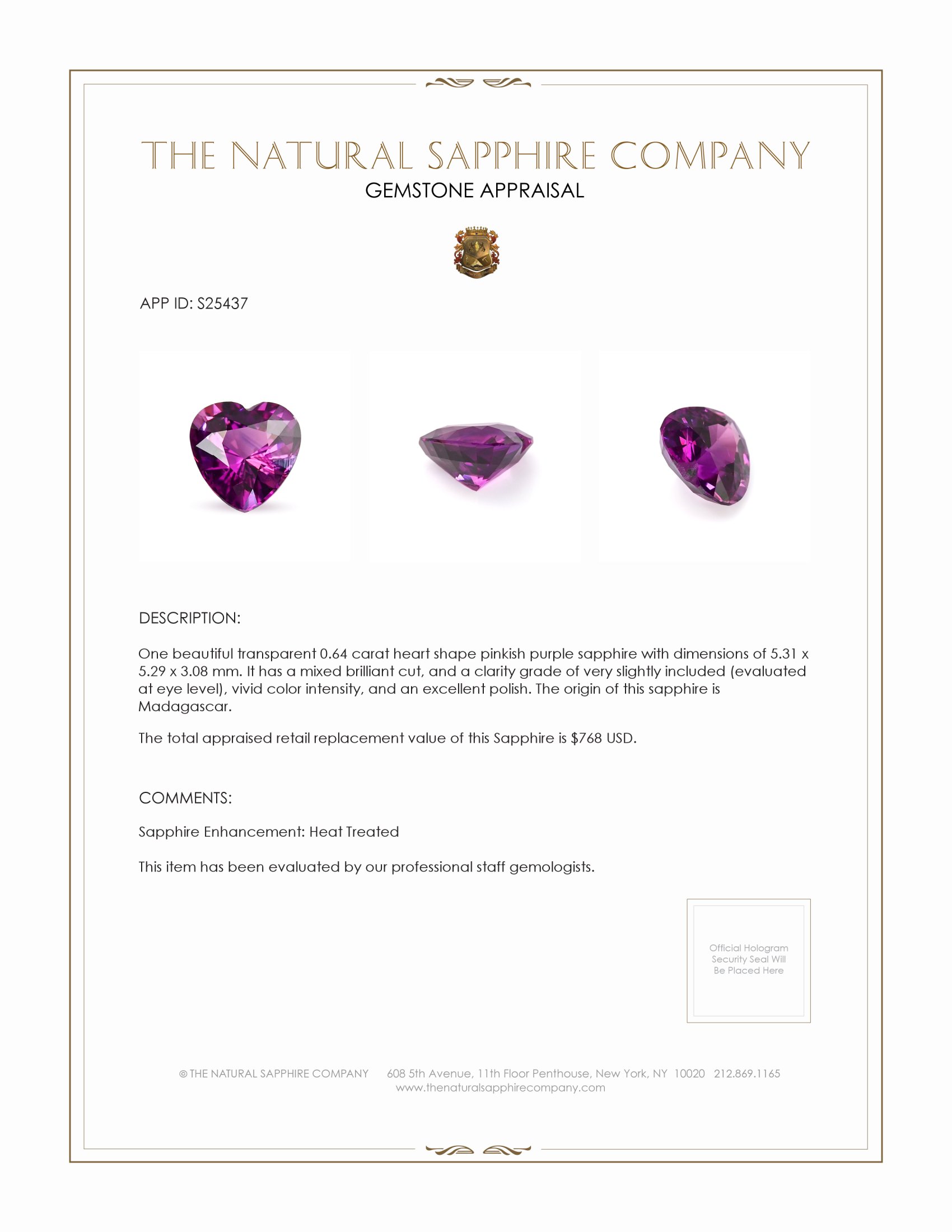 0.64 Ct. Pinkish Purple Sapphire from Madagascar