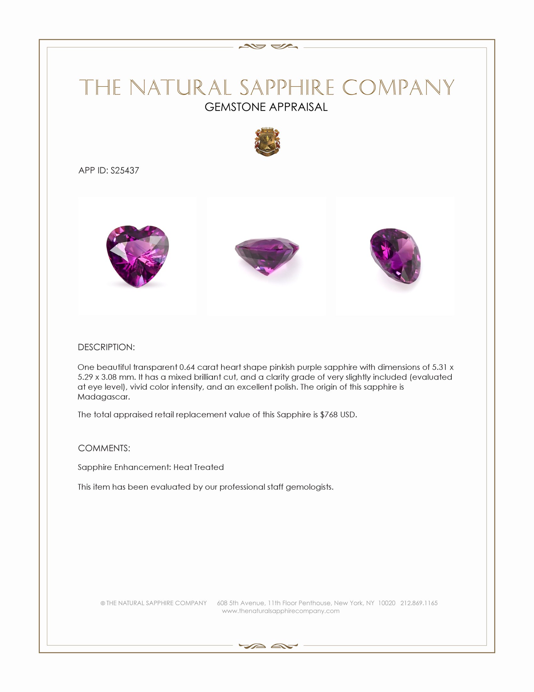 0.64 Ct. Pinkish Purple Sapphire from Madagascar
