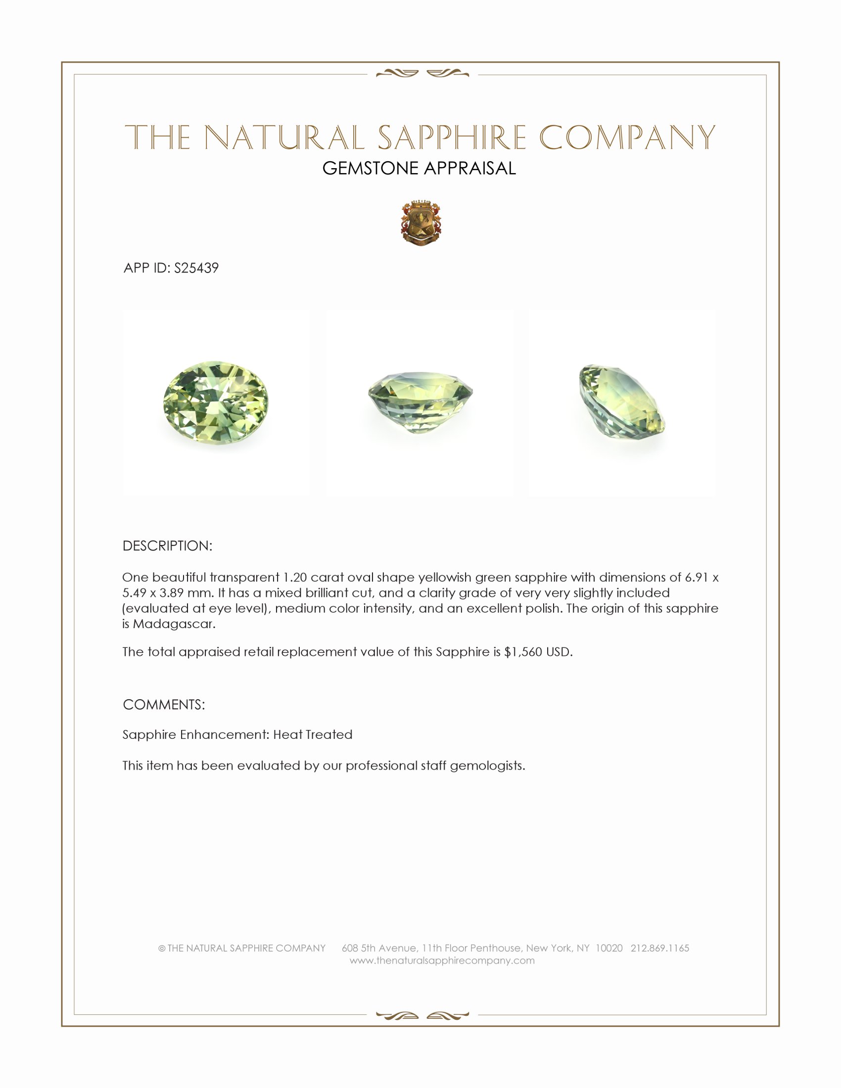 1.20 Ct. Yellowish Green Sapphire from Madagascar