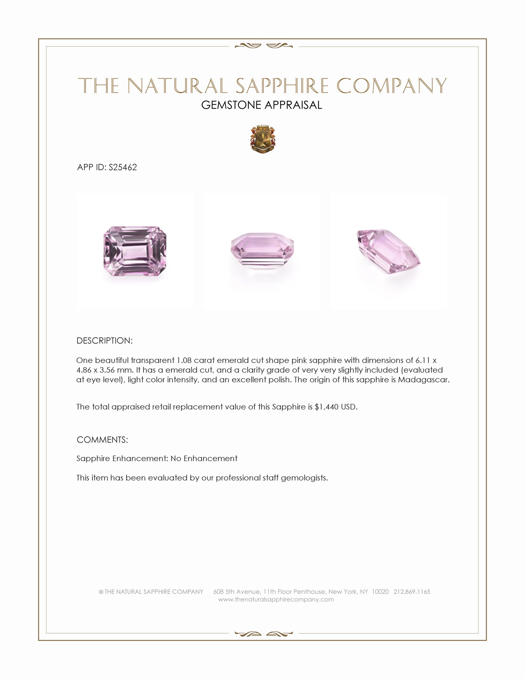 1.08 Ct. Pink Sapphire from Madagascar
