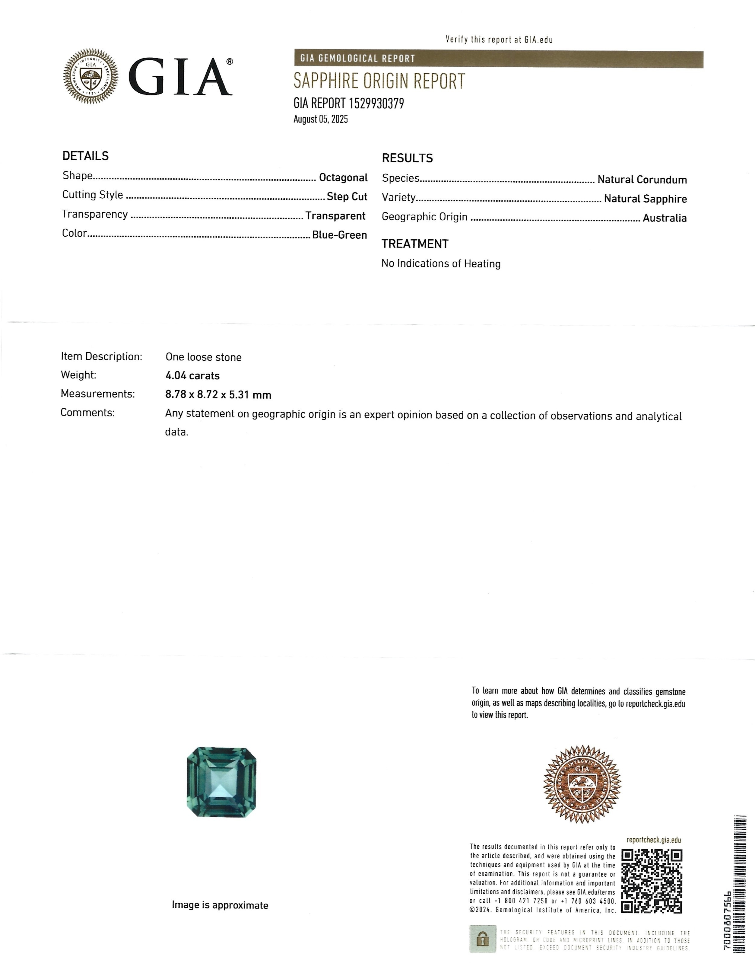 4.03 Ct. Green Sapphire from Australia