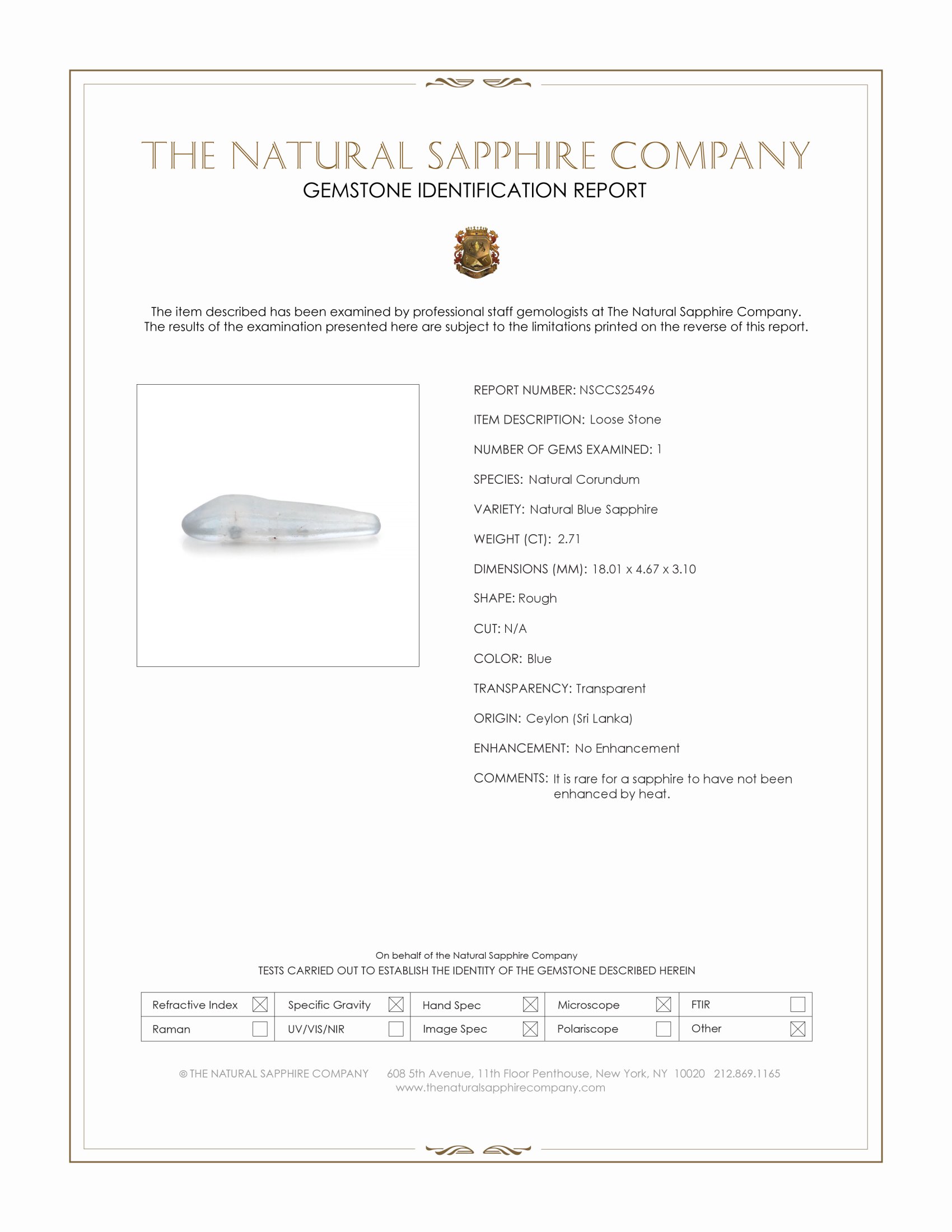 2.71 Ct. Blue Rough Sapphire from Ceylon (Sri Lanka)