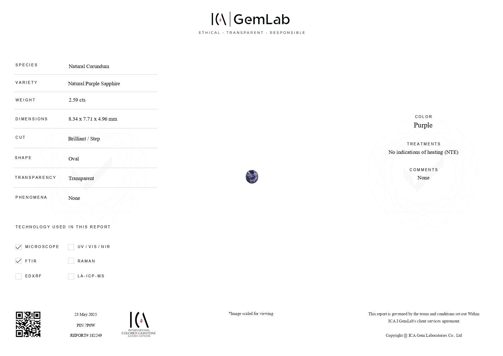 2.59 Ct. Purple Sapphire from Ceylon (Sri Lanka)