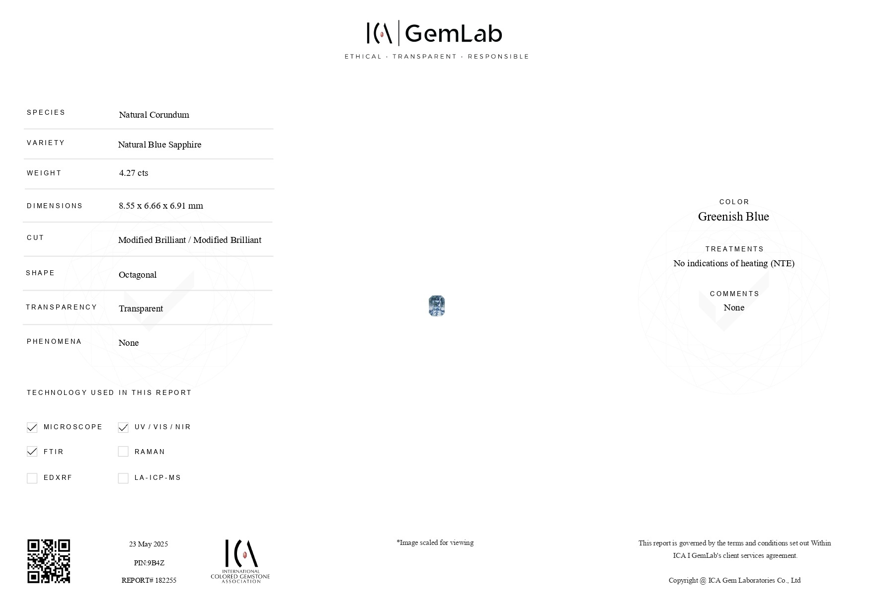 4.27 Ct. Greenish Blue Sapphire from Ceylon (Sri Lanka)