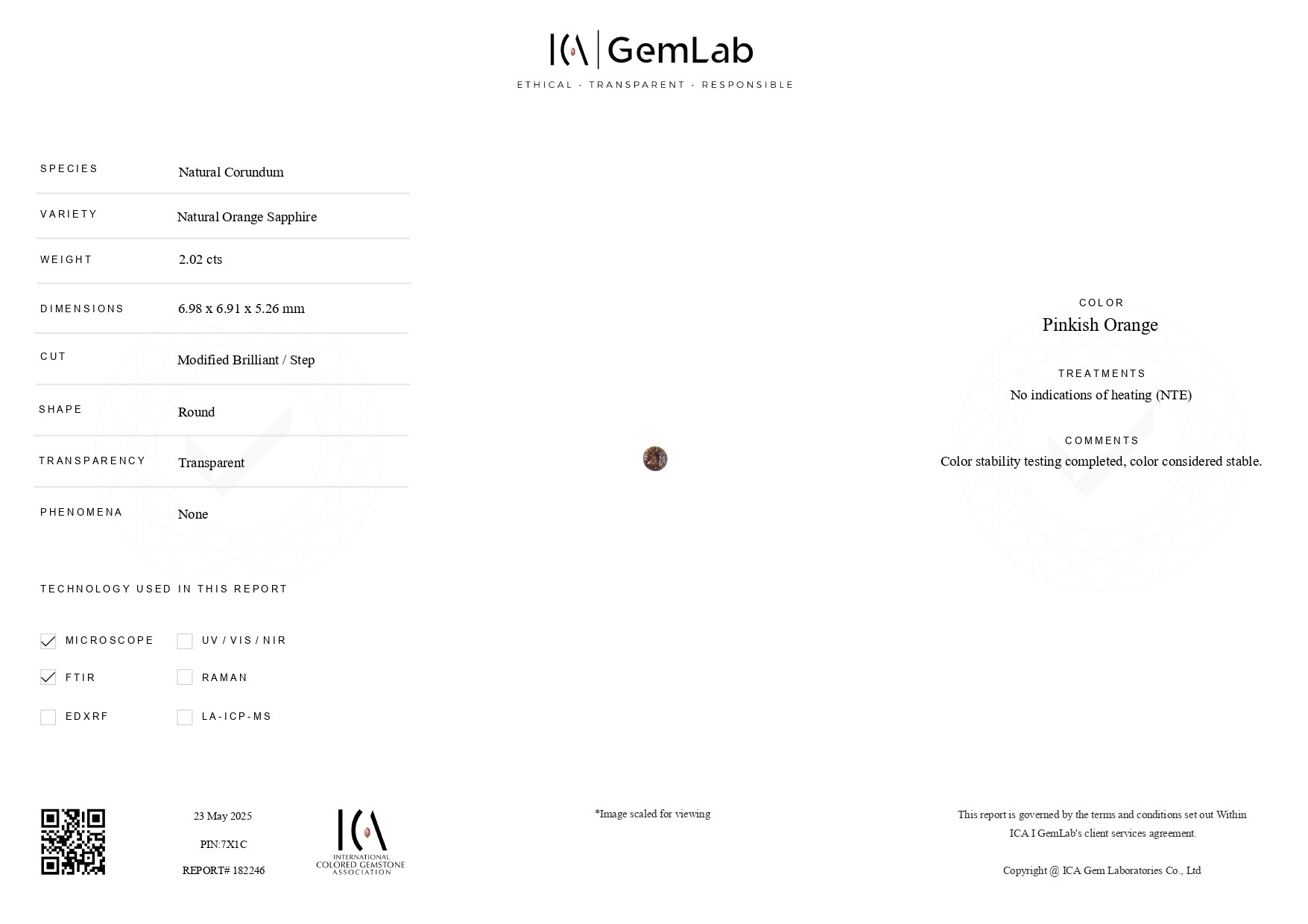 2.02 Ct. Reddish Orange Sapphire from Ceylon (Sri Lanka)