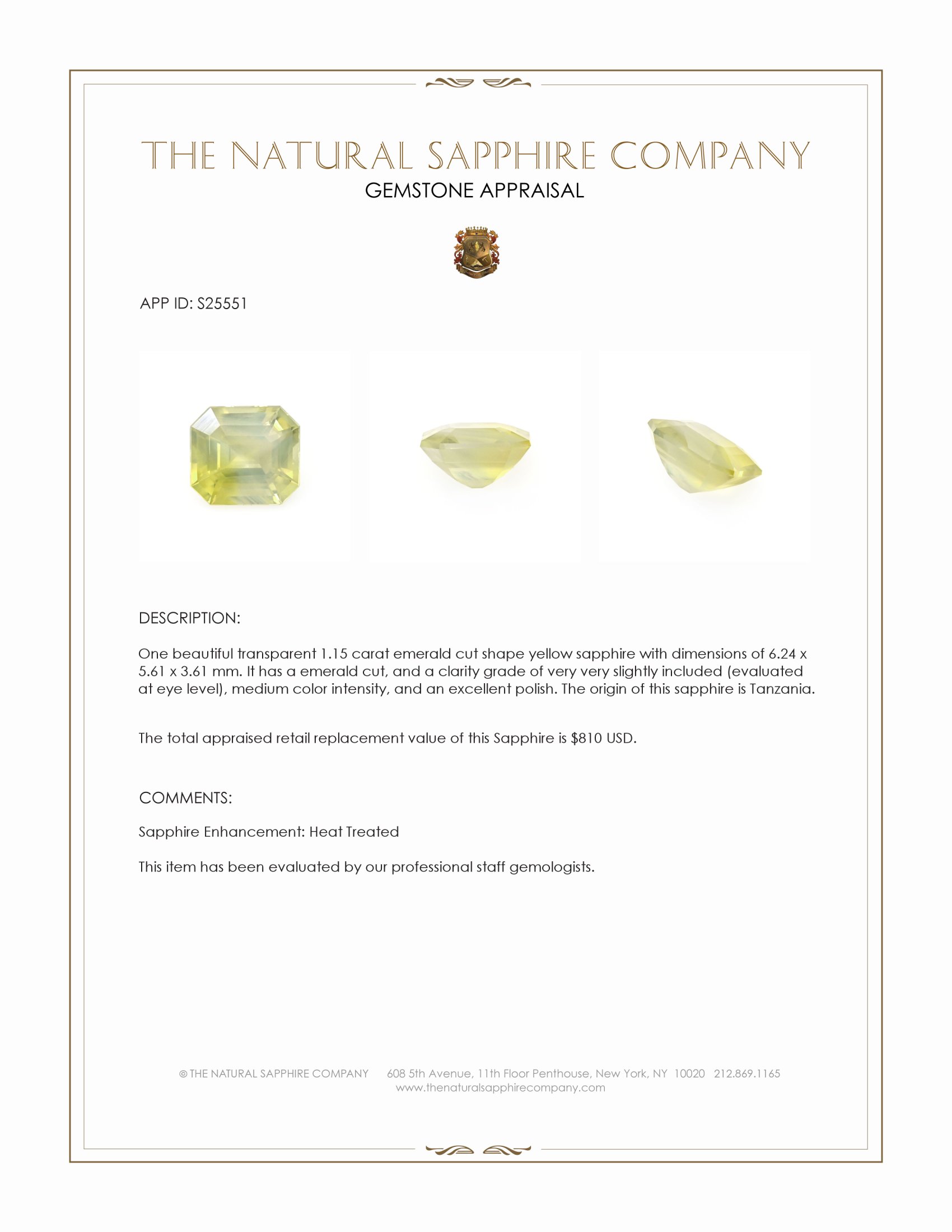 1.15 Ct. Yellow Sapphire from Tanzania