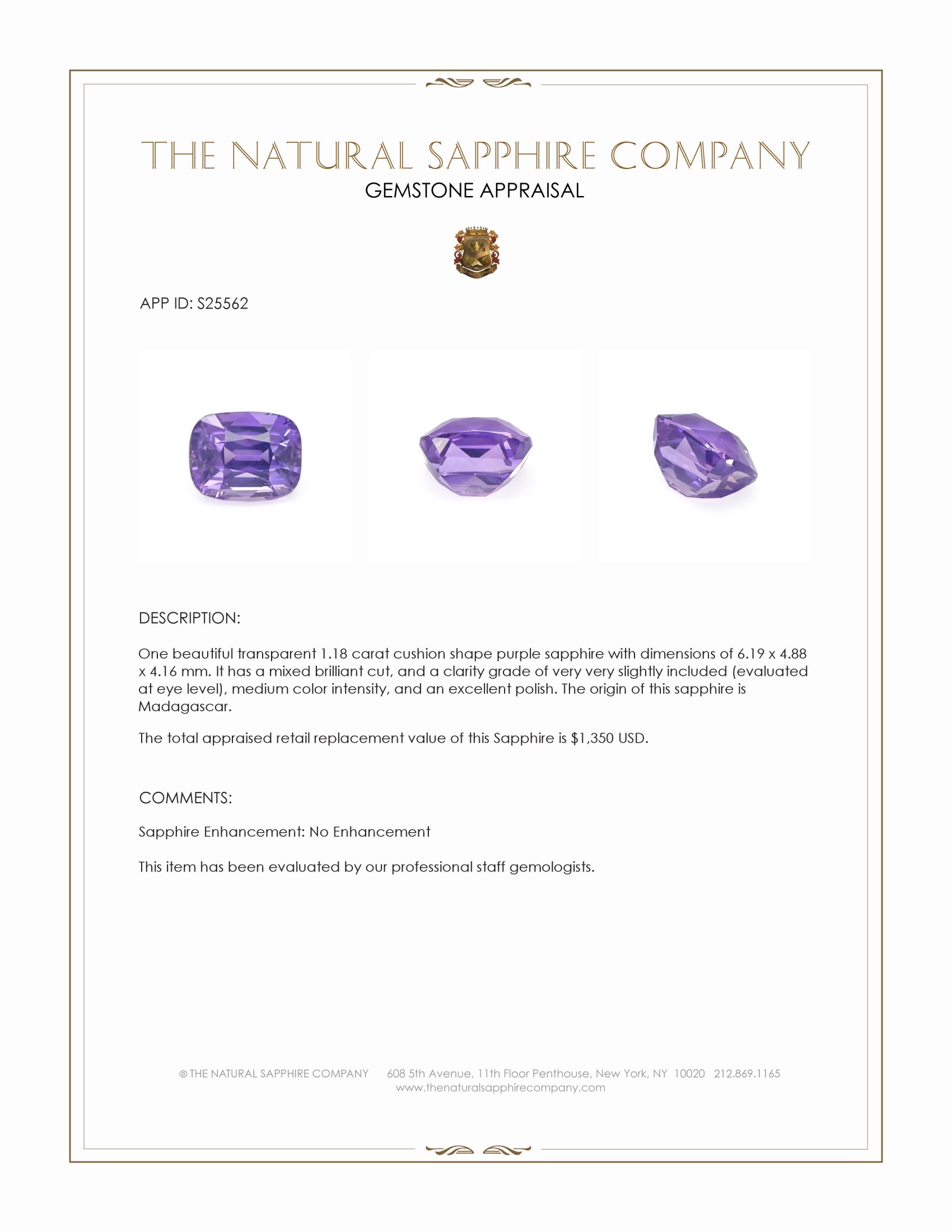 1.18 Ct. Purple Sapphire from Madagascar