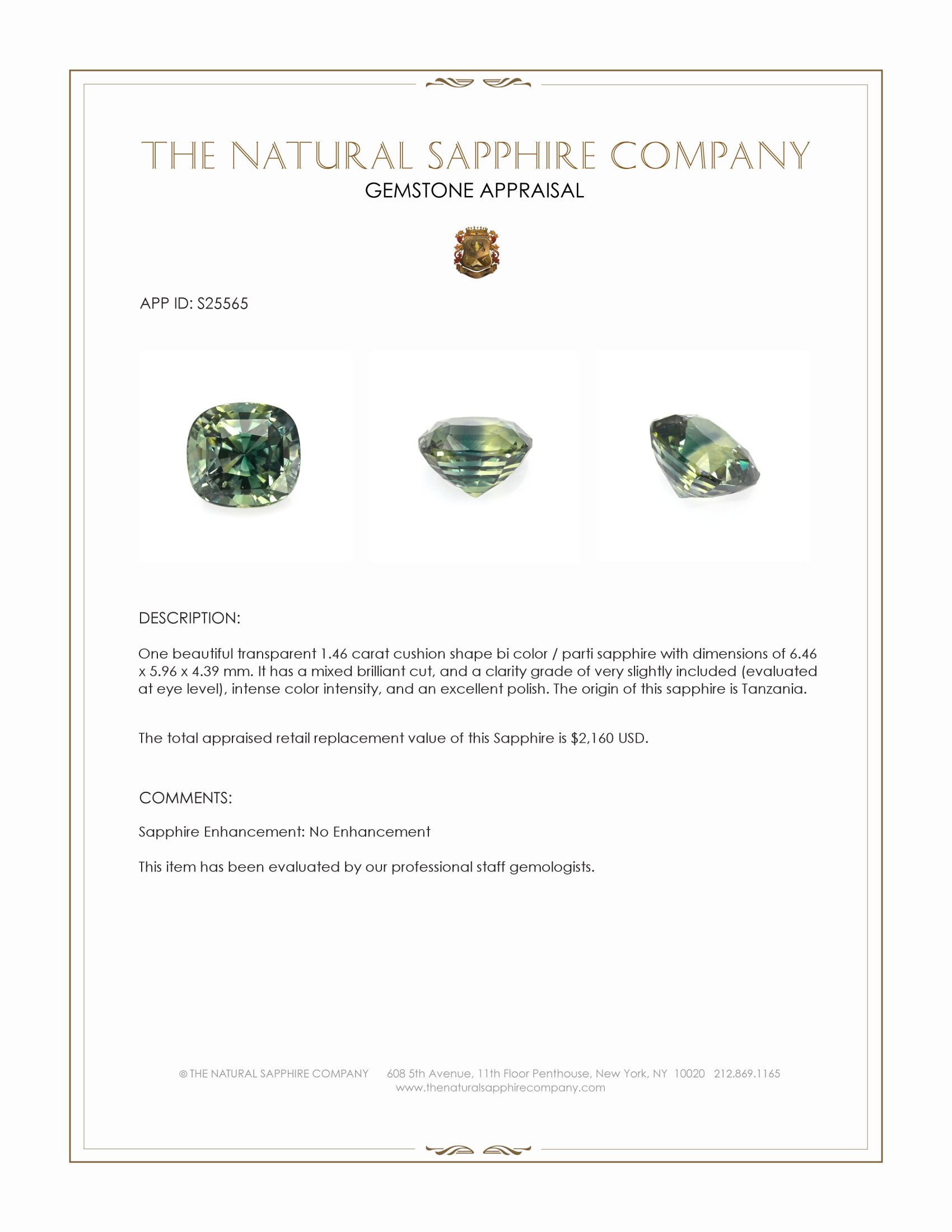 1.46 Ct. Bi Color / Parti Sapphire from Tanzania