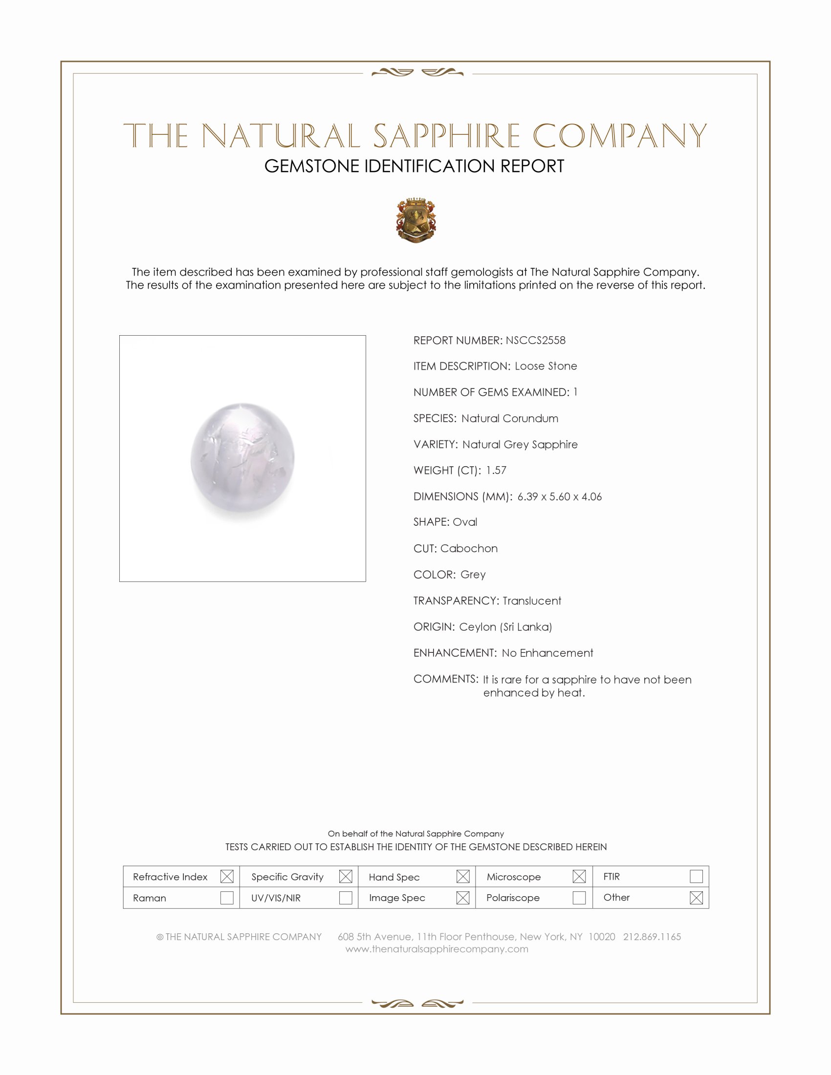 1.57 Ct. Grey Star Sapphire from Ceylon (Sri Lanka)