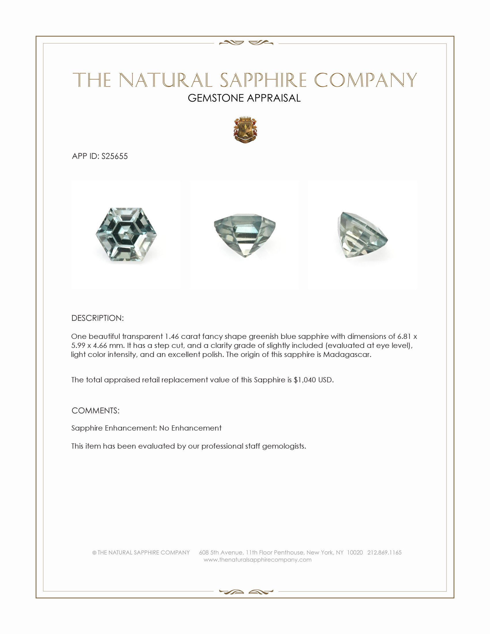 1.46 Ct. Bluish Green Sapphire from Madagascar