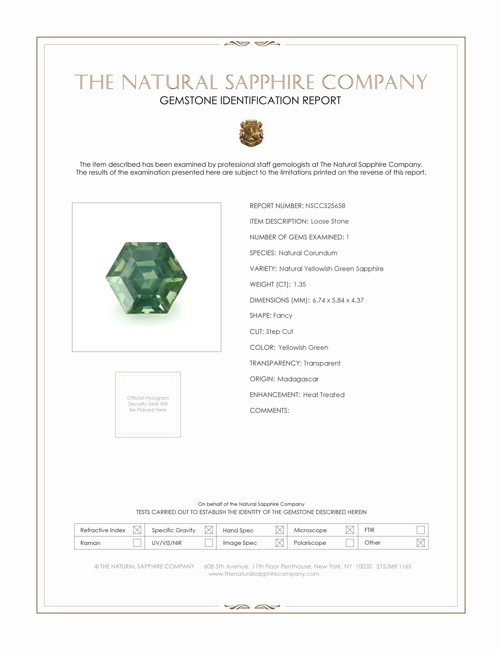 1.35 Ct. Yellowish Green Sapphire from Madagascar