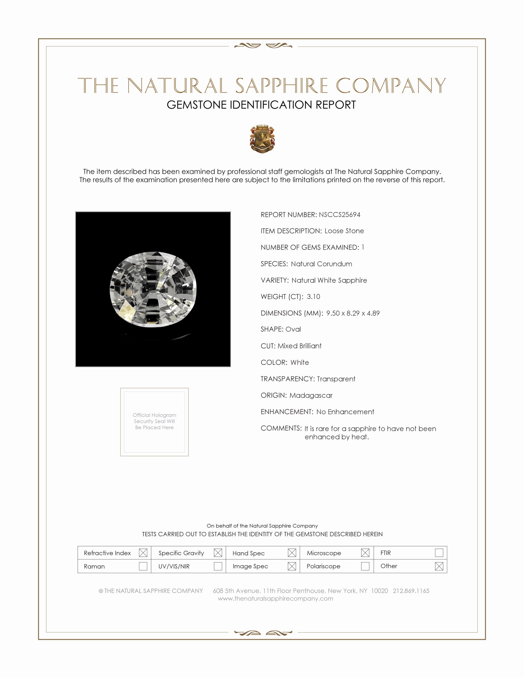 3.10 Ct. White Sapphire from Madagascar