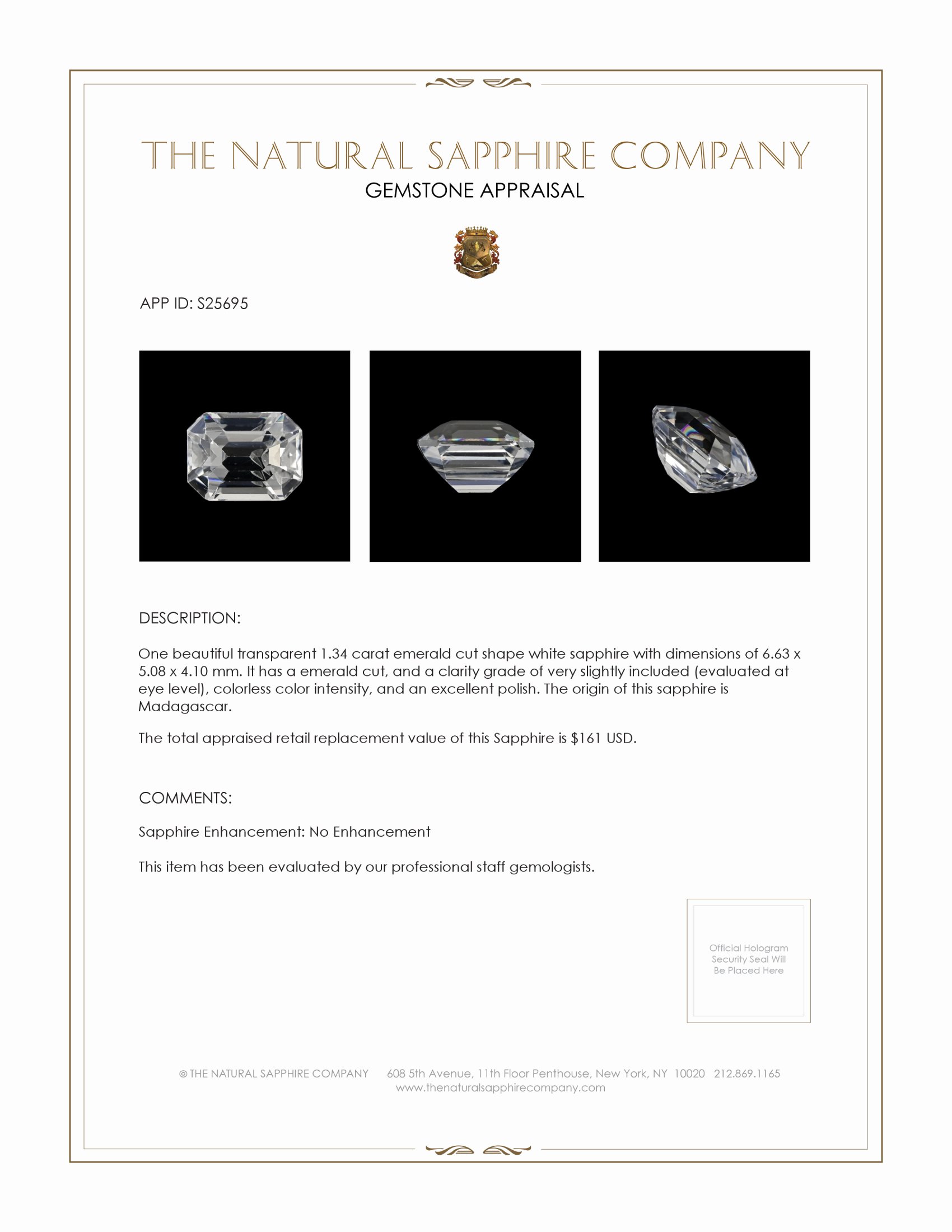 1.34 Ct. White Sapphire from Madagascar