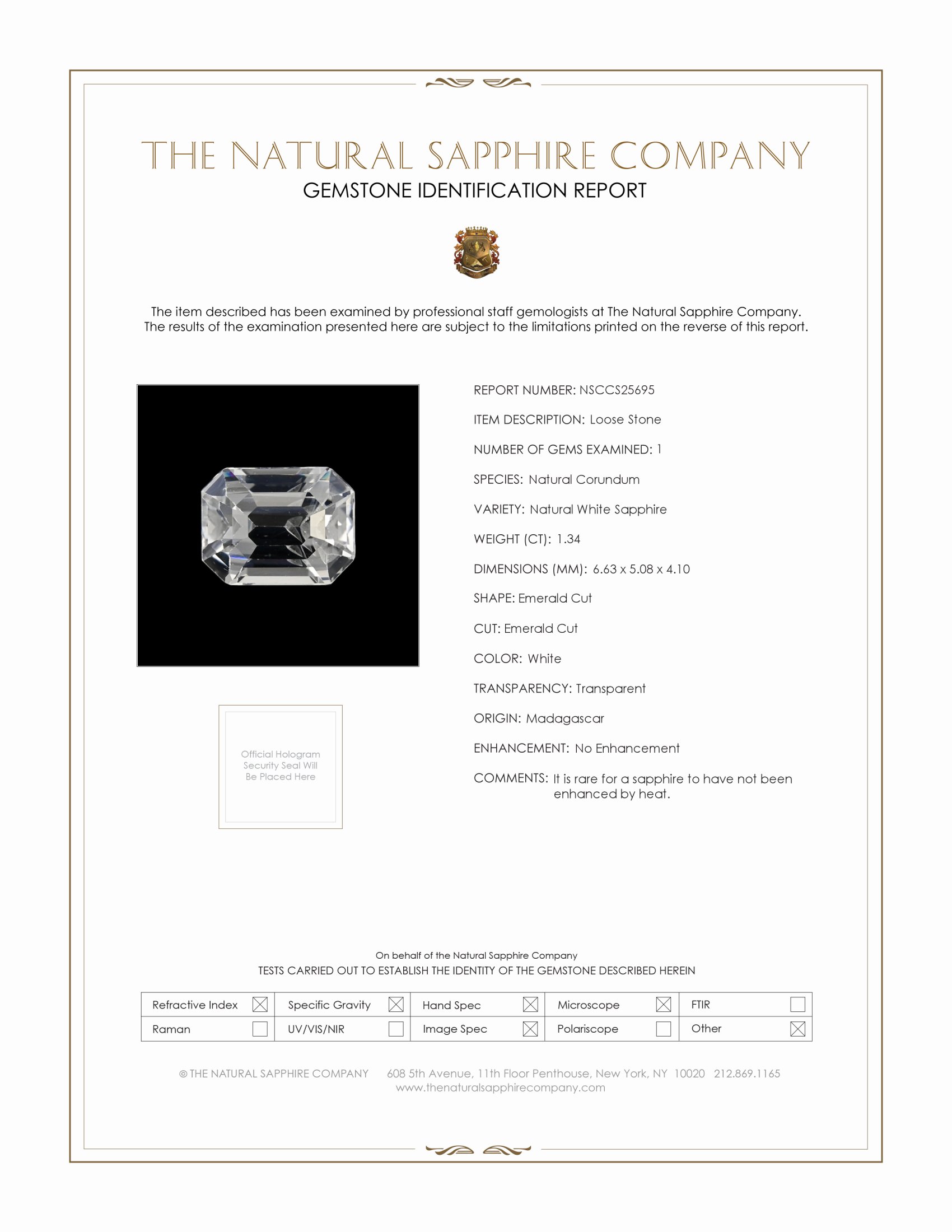 1.34 Ct. White Sapphire from Madagascar