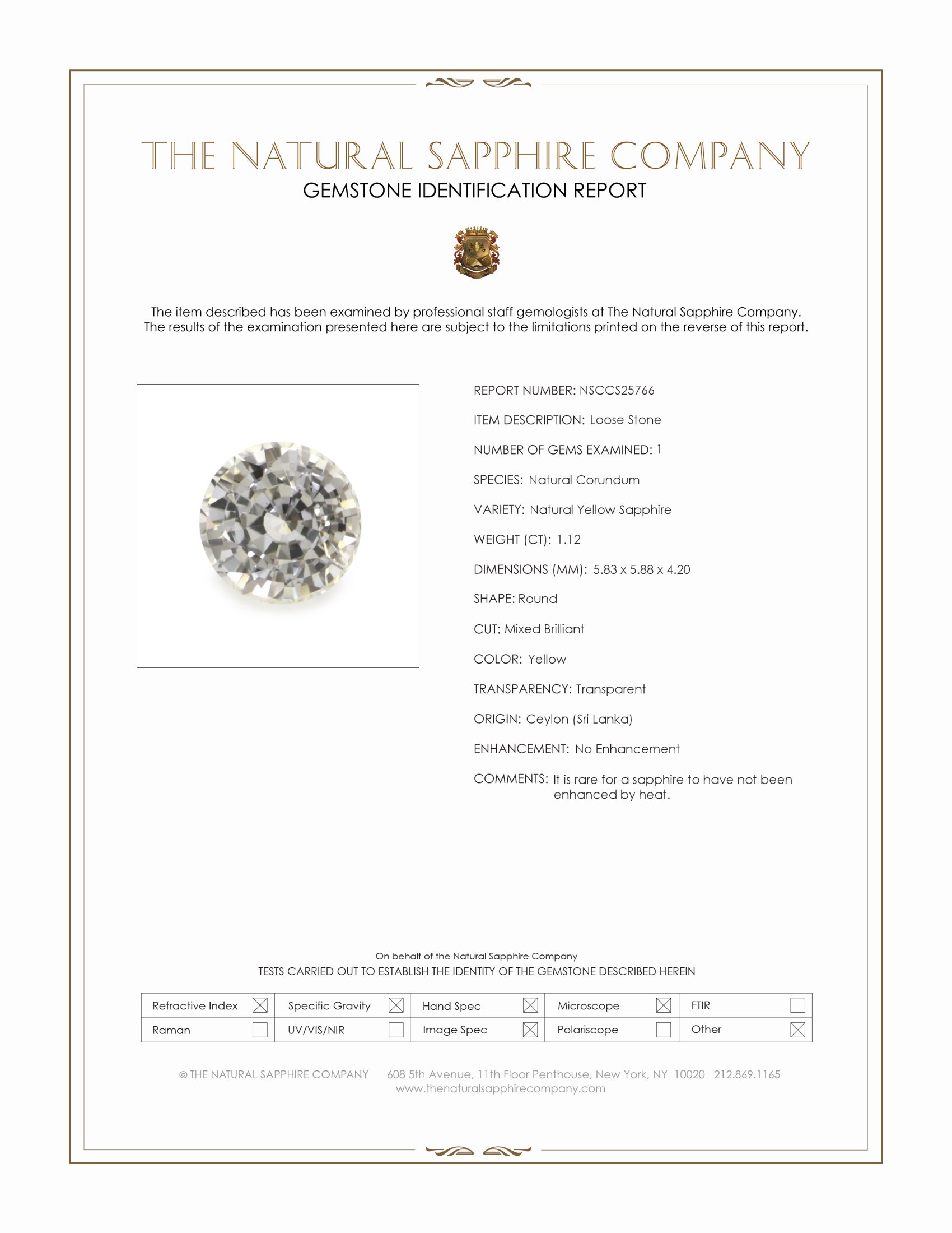 1.12 Ct. Yellow Sapphire from Ceylon (Sri Lanka)