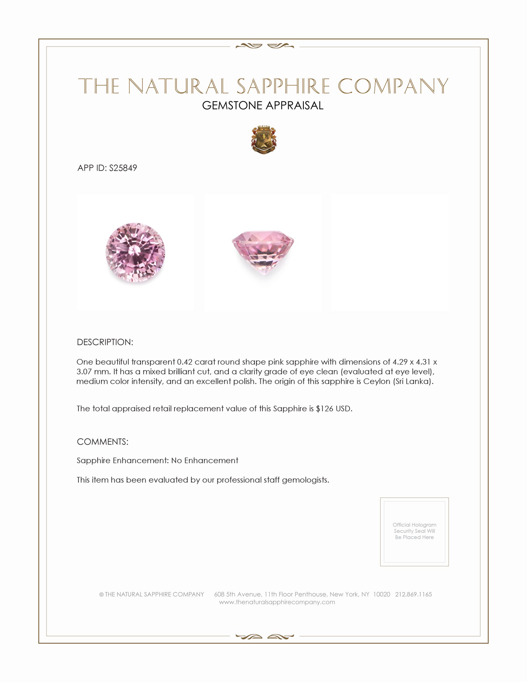 0.42 Ct. Pink Sapphire from Ceylon (Sri Lanka)