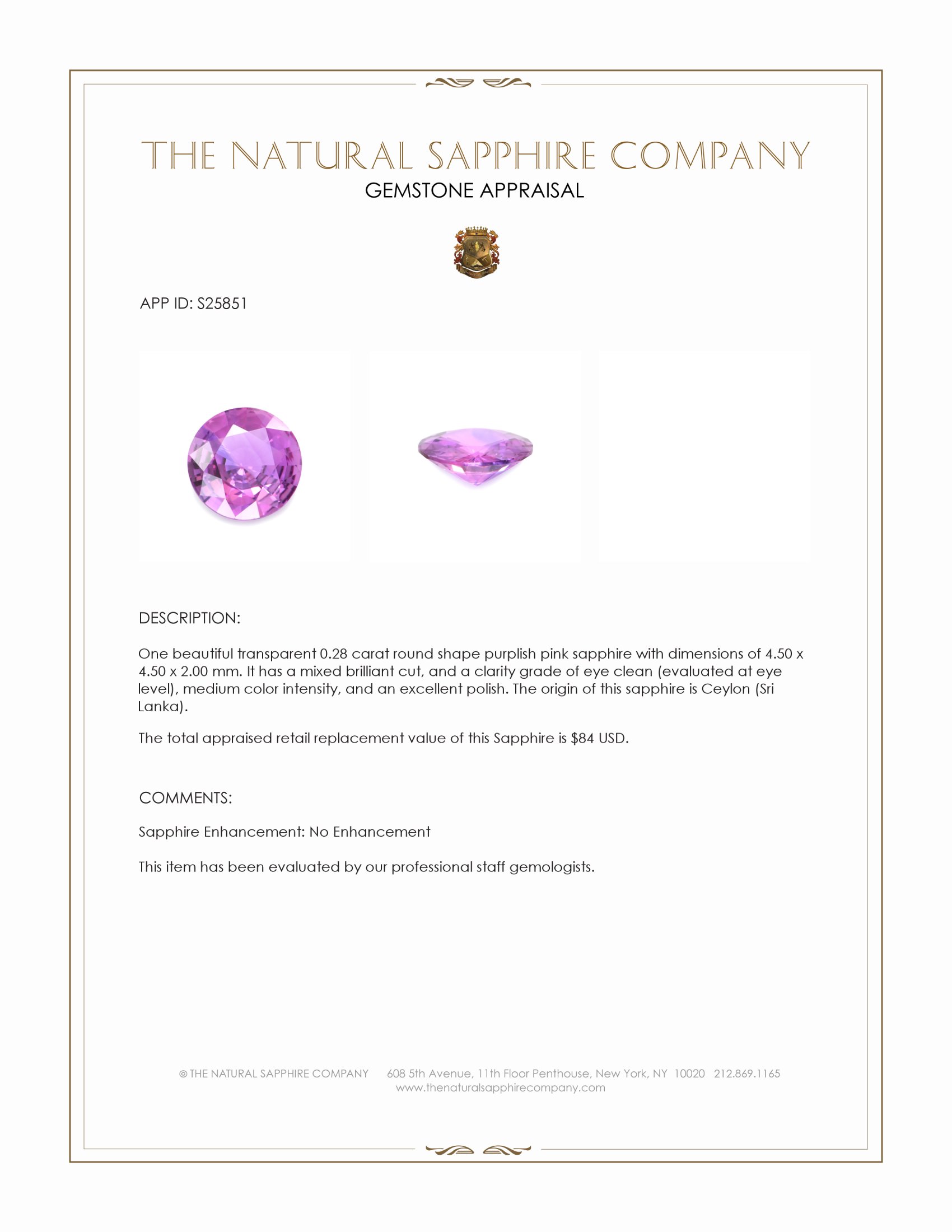 0.28 Ct. Purplish Pink Sapphire from Ceylon (Sri Lanka)