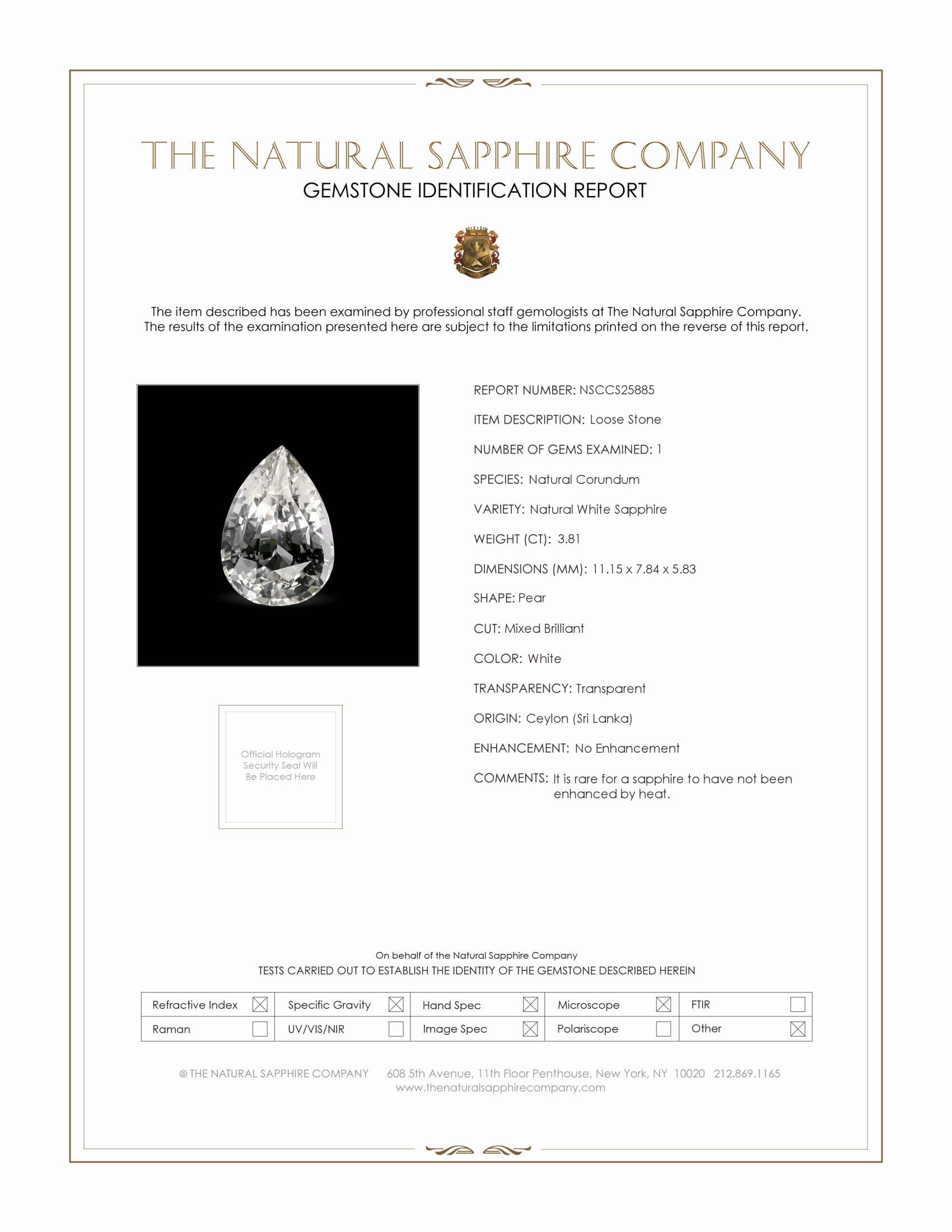 3.81 Ct. White Sapphire from Ceylon (Sri Lanka)