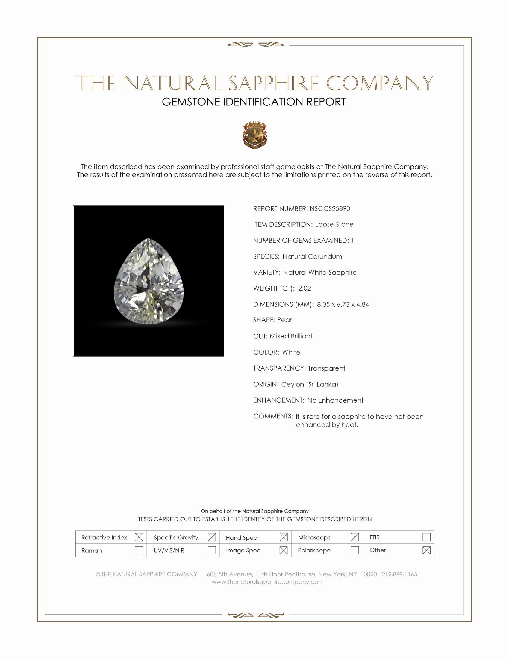2.02 Ct. White Sapphire from Ceylon (Sri Lanka)