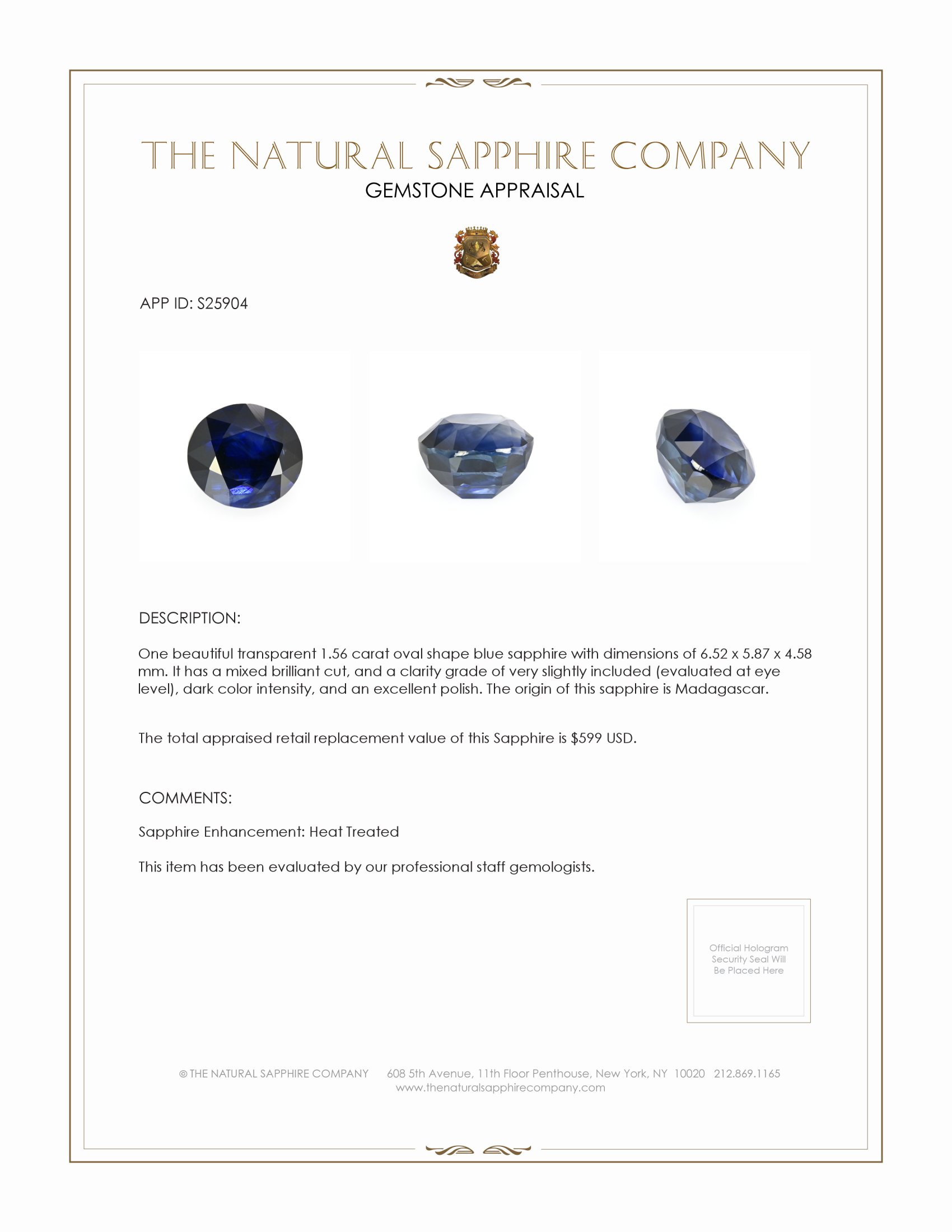 1.56 Ct. Blue Sapphire from Madagascar