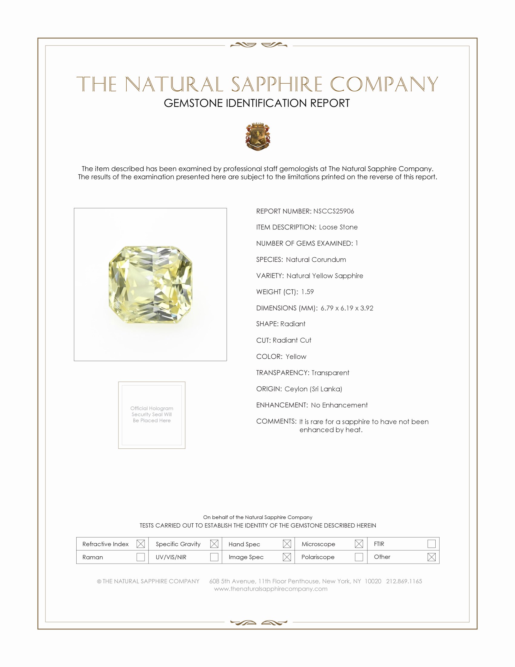 1.59 Ct. Yellow Sapphire from Ceylon (Sri Lanka)