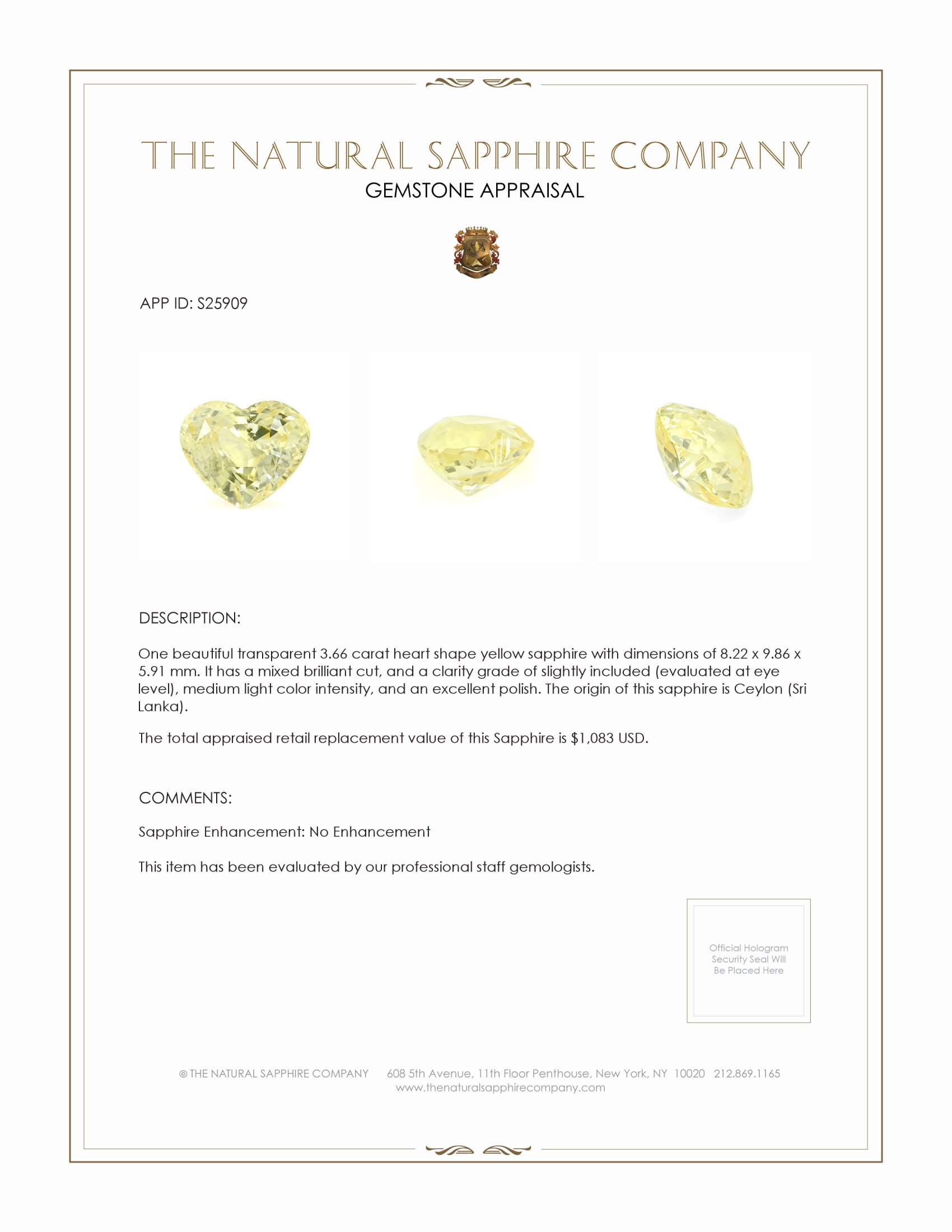 3.66 Ct. Yellow Sapphire from Ceylon (Sri Lanka)