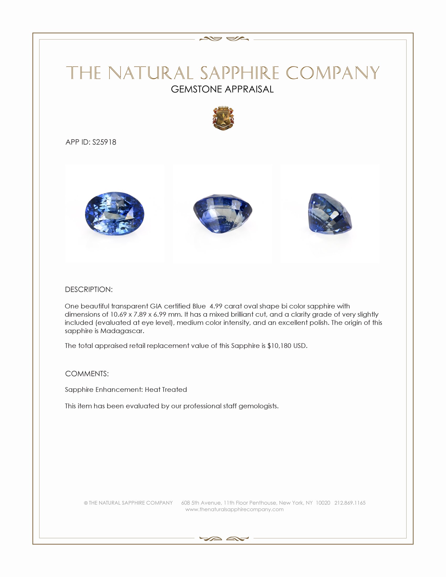 4.99 Ct. Blue Sapphire from Madagascar